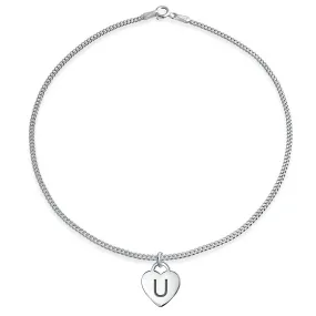 Letter Alphabet Initial Tiny Heart Shape Anklet .925 Sterling Silver