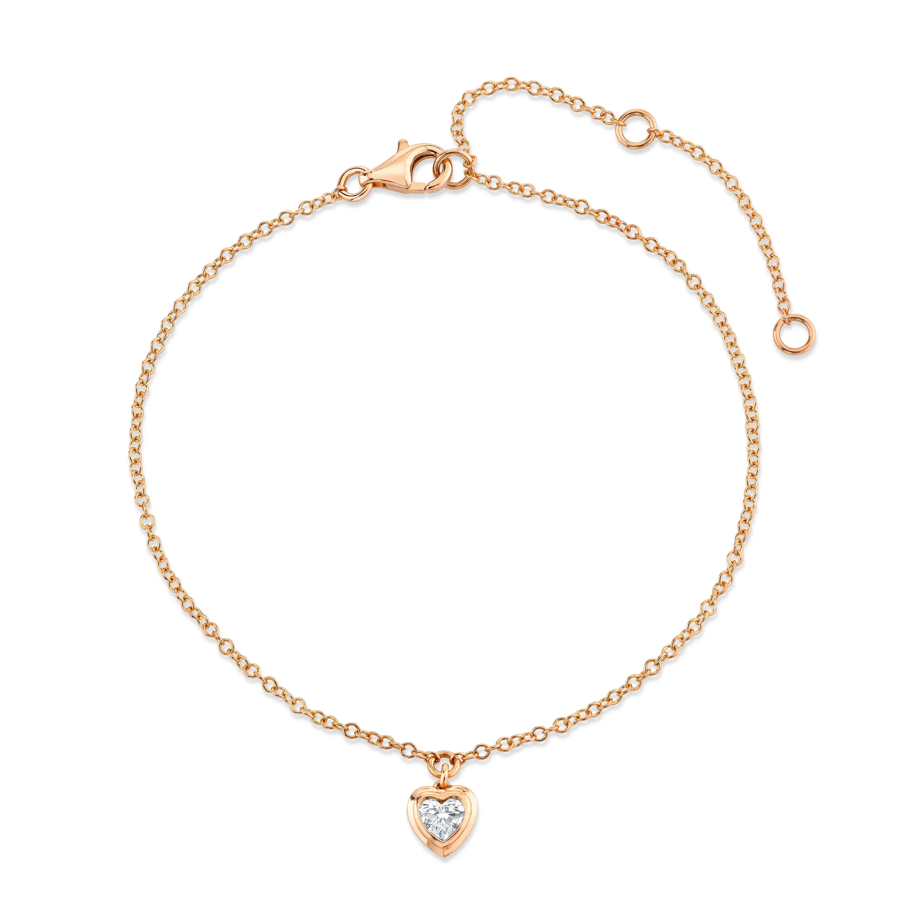 MINI ME DIAMOND BEZEL HEART DROP ANKLET