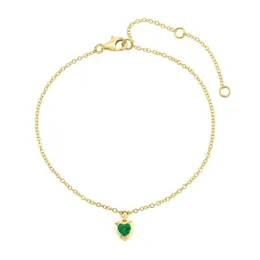 MINI ME EMERALD BEZEL HEART DROP ANKLET