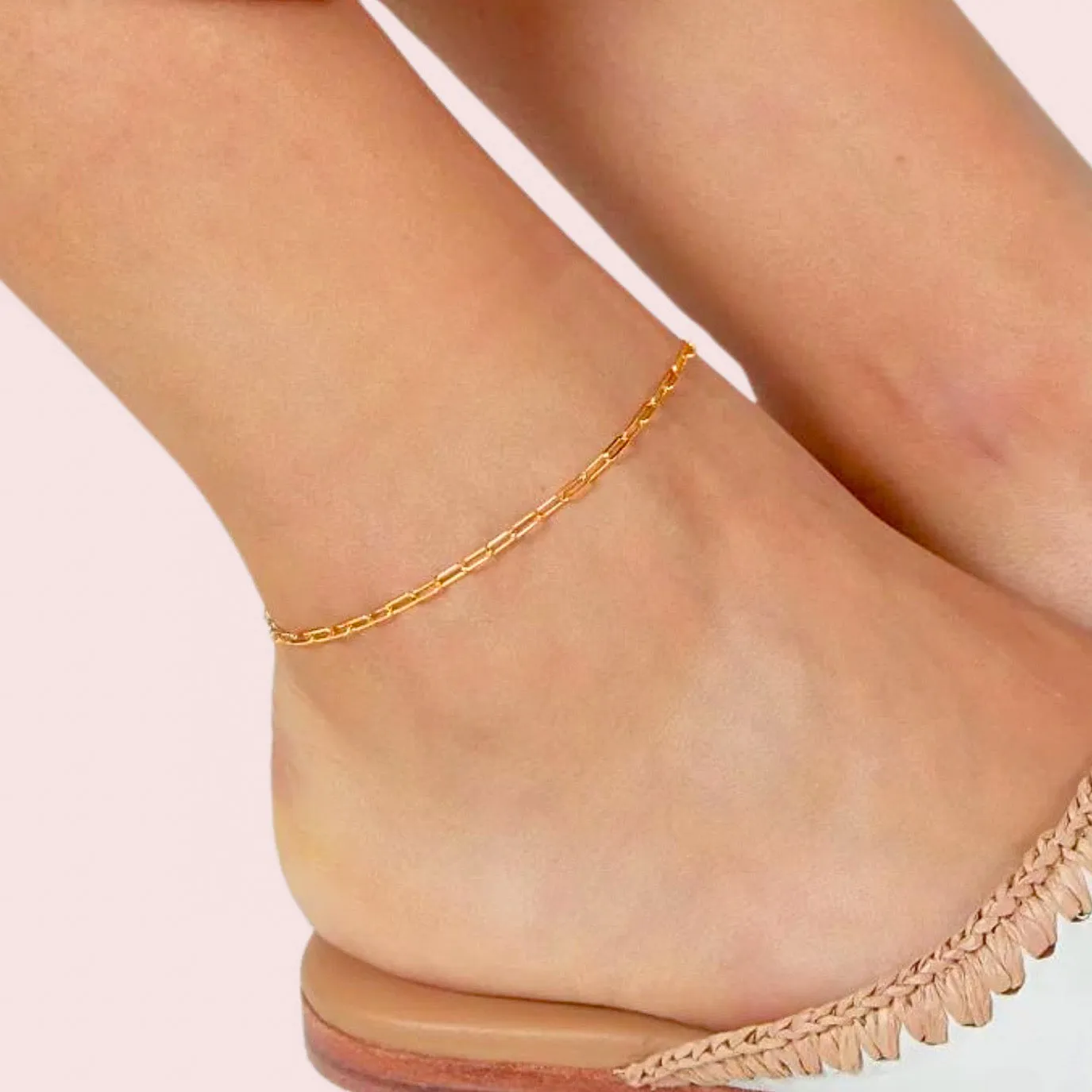 Mini Paperclip Chain Anklet in Gold and Silver