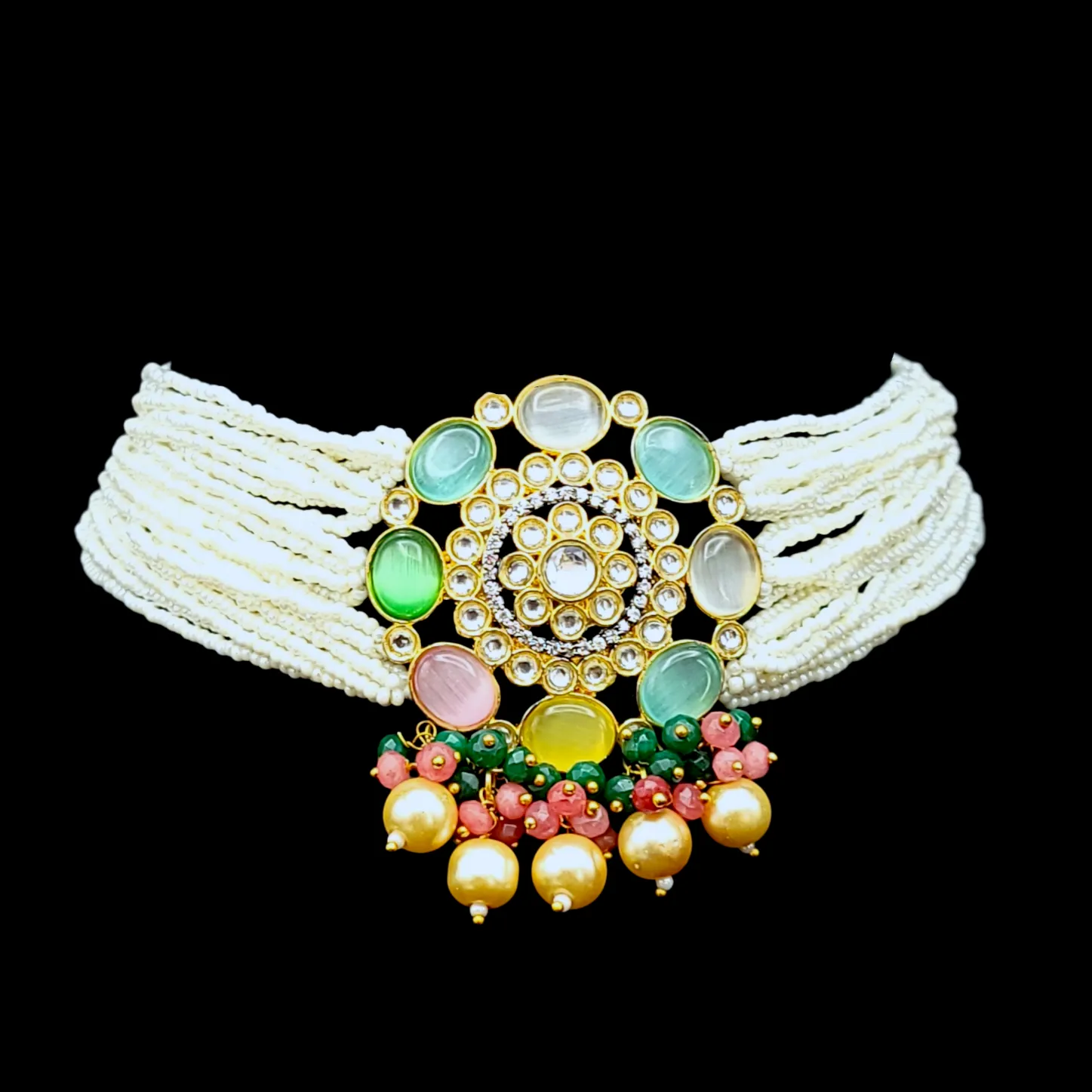 Multicolor Victorian AD Zircon Pearl Choker set