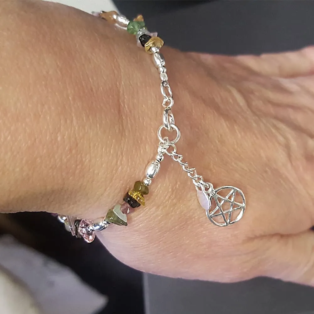 NEW: Tourmaline Bracelet With Pentagram, Sterling Silver & Tourmaline