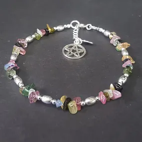 NEW: Tourmaline Bracelet With Pentagram, Sterling Silver & Tourmaline