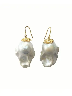 Nugget white baroque freshwater pearls earrings NPE005