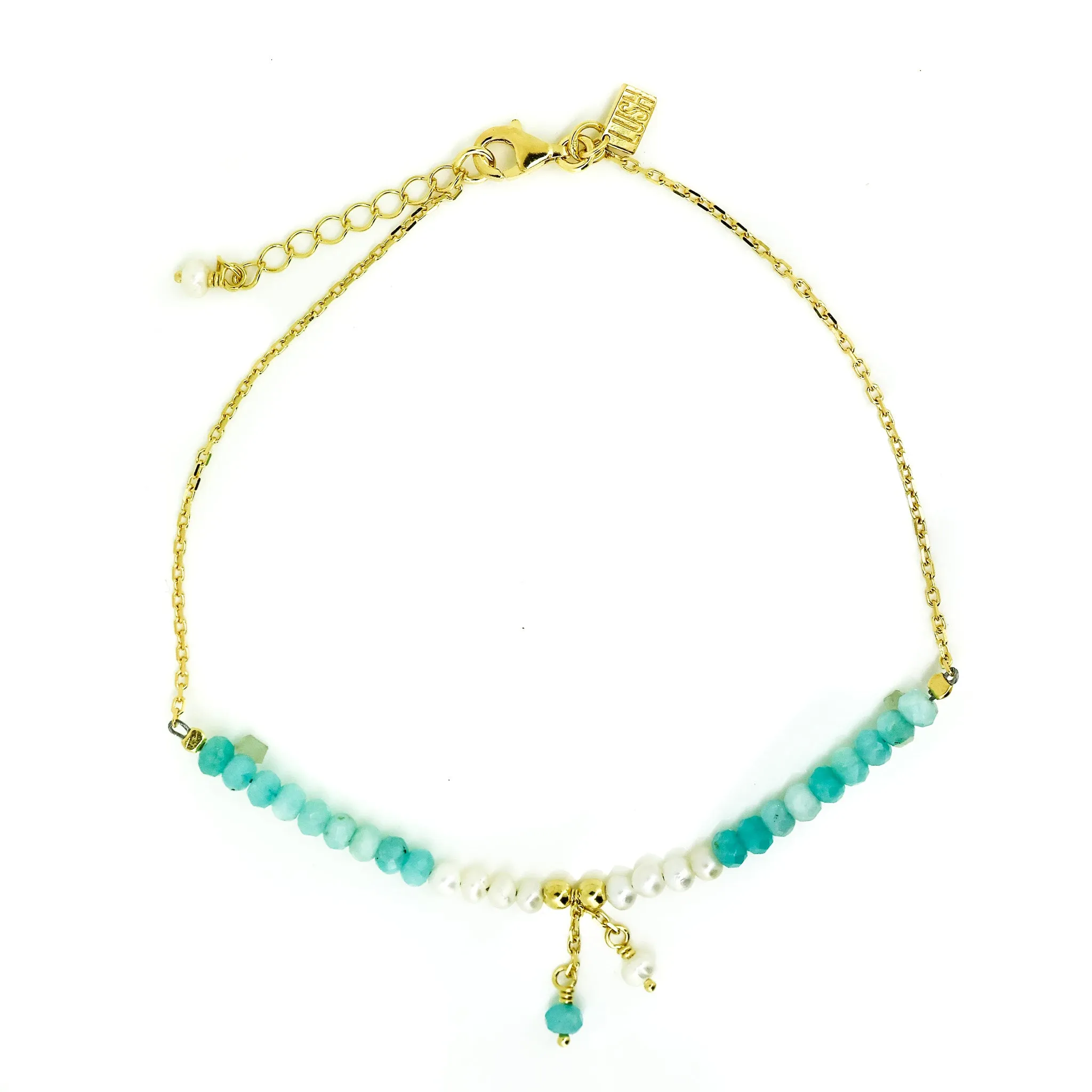 Ocean Spell Light Blue Apatite Anklet Gold