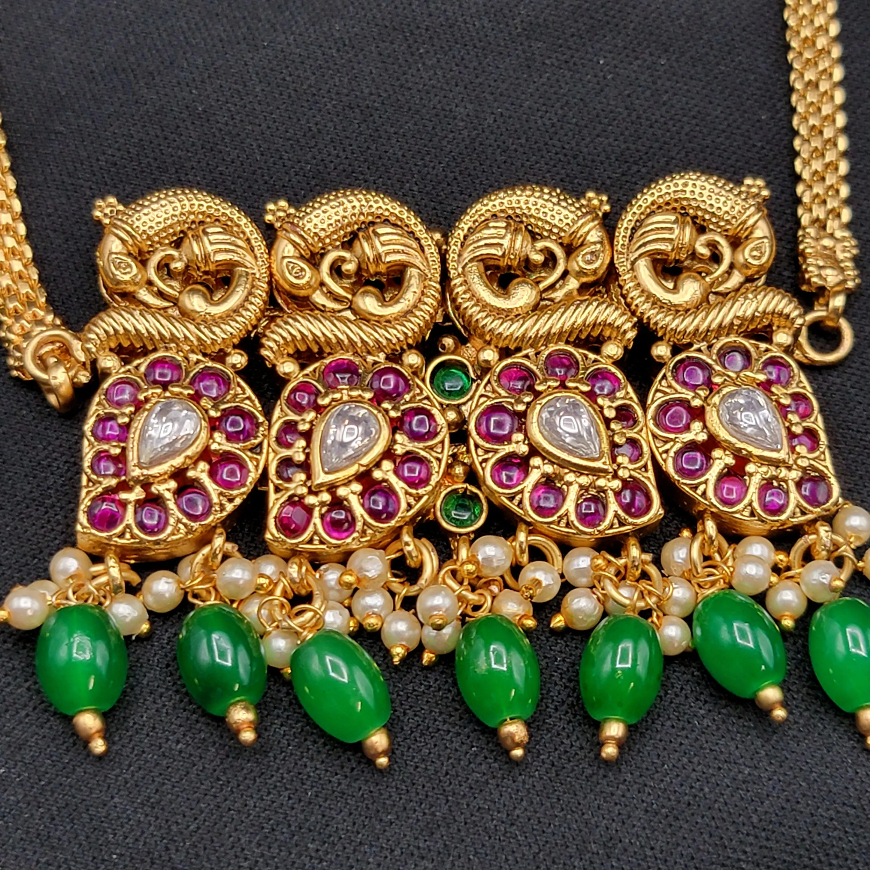 Peacock Mango Antique Gold Kemp Necklace set