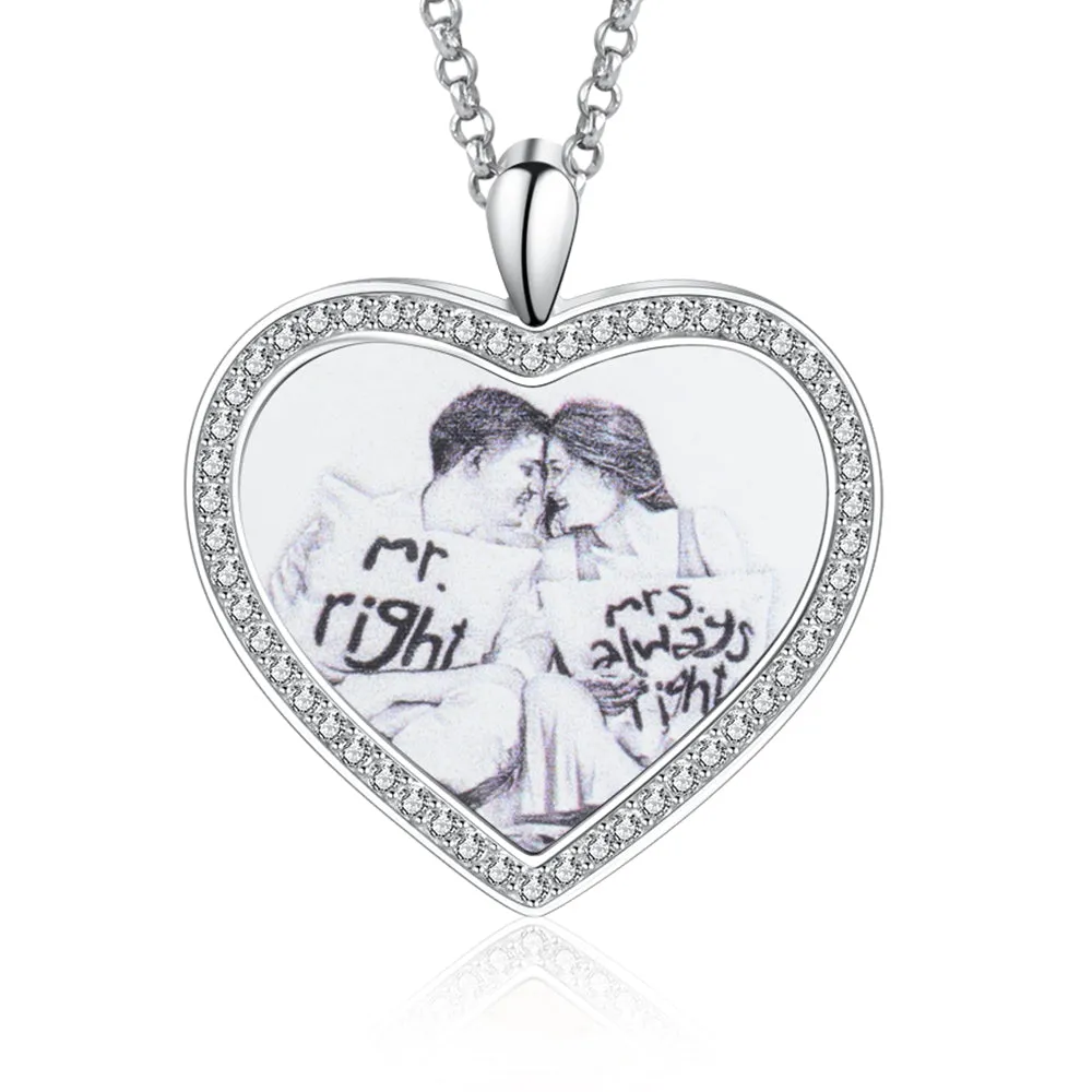 Personalize Rhinestone Heart Necklace With Picture Inside