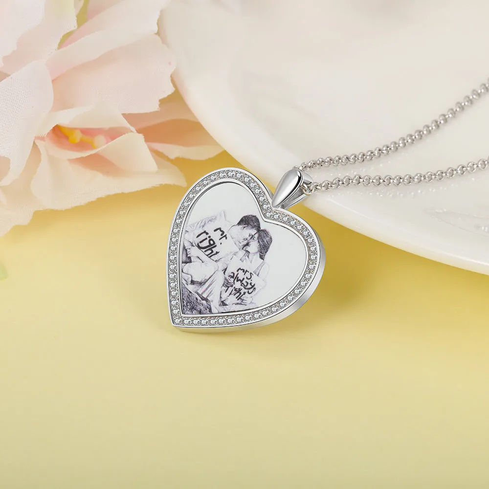 Personalize Rhinestone Heart Necklace With Picture Inside