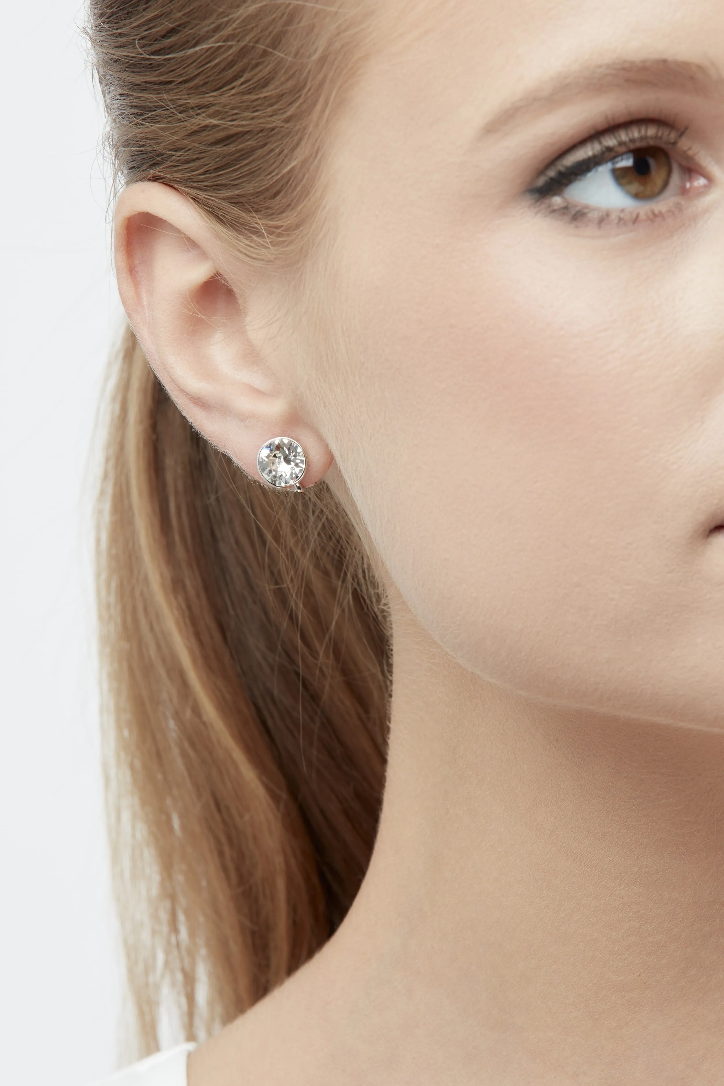 Platinum Crystal Stud Clip Earrings