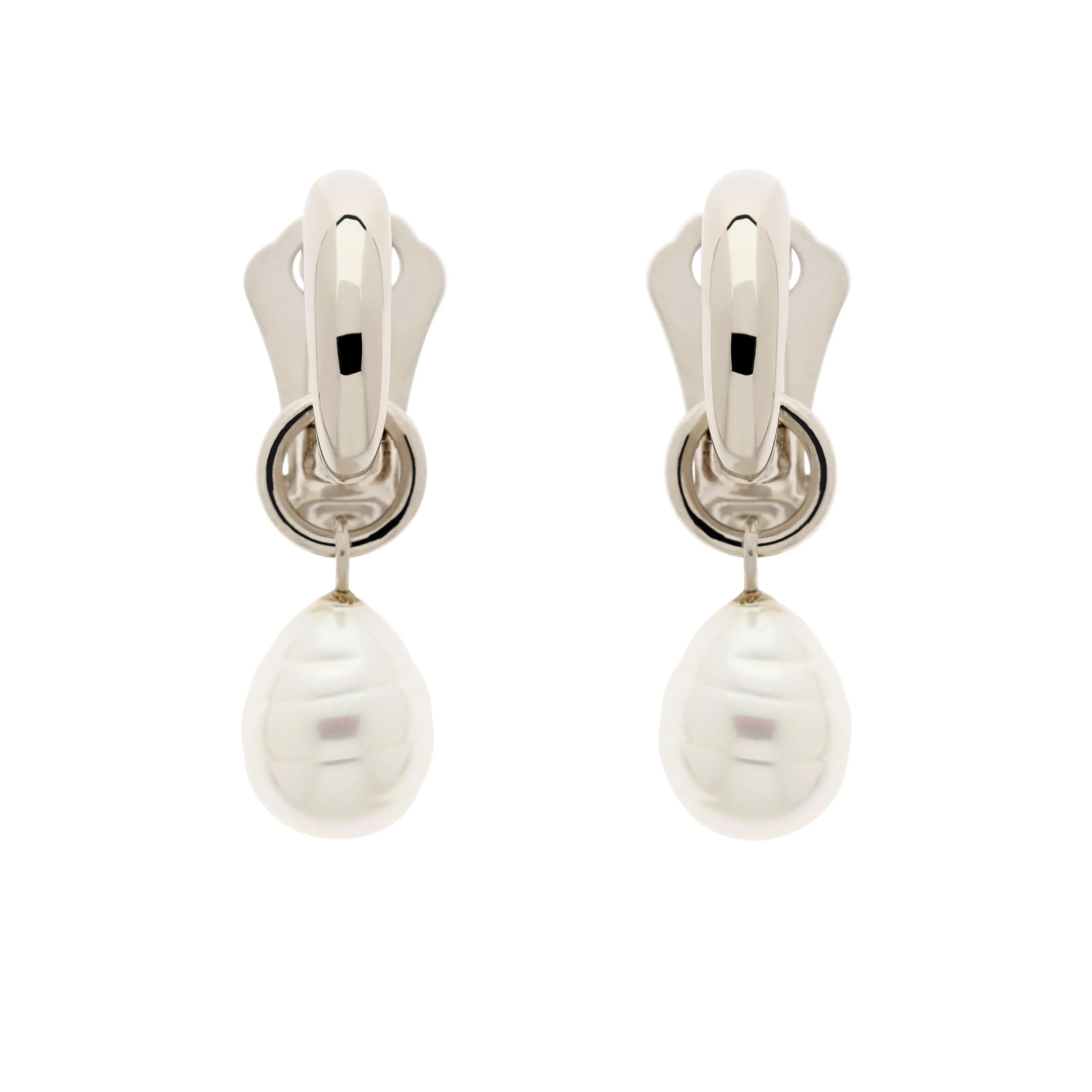 Platinum Hoop & Baroque Pearl Clip Earrings