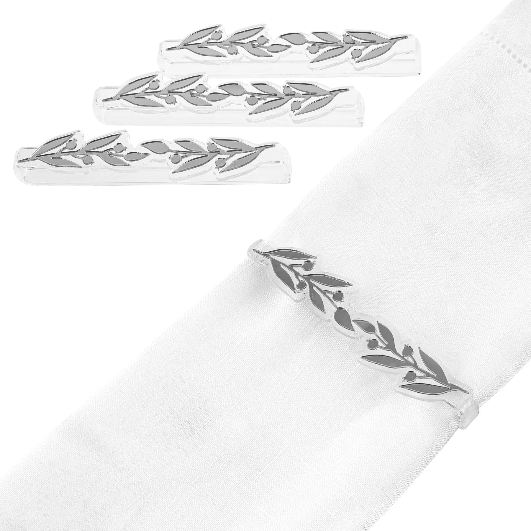 Pomegranate Leaf Napkin Wraps (4) Silver Or Gold