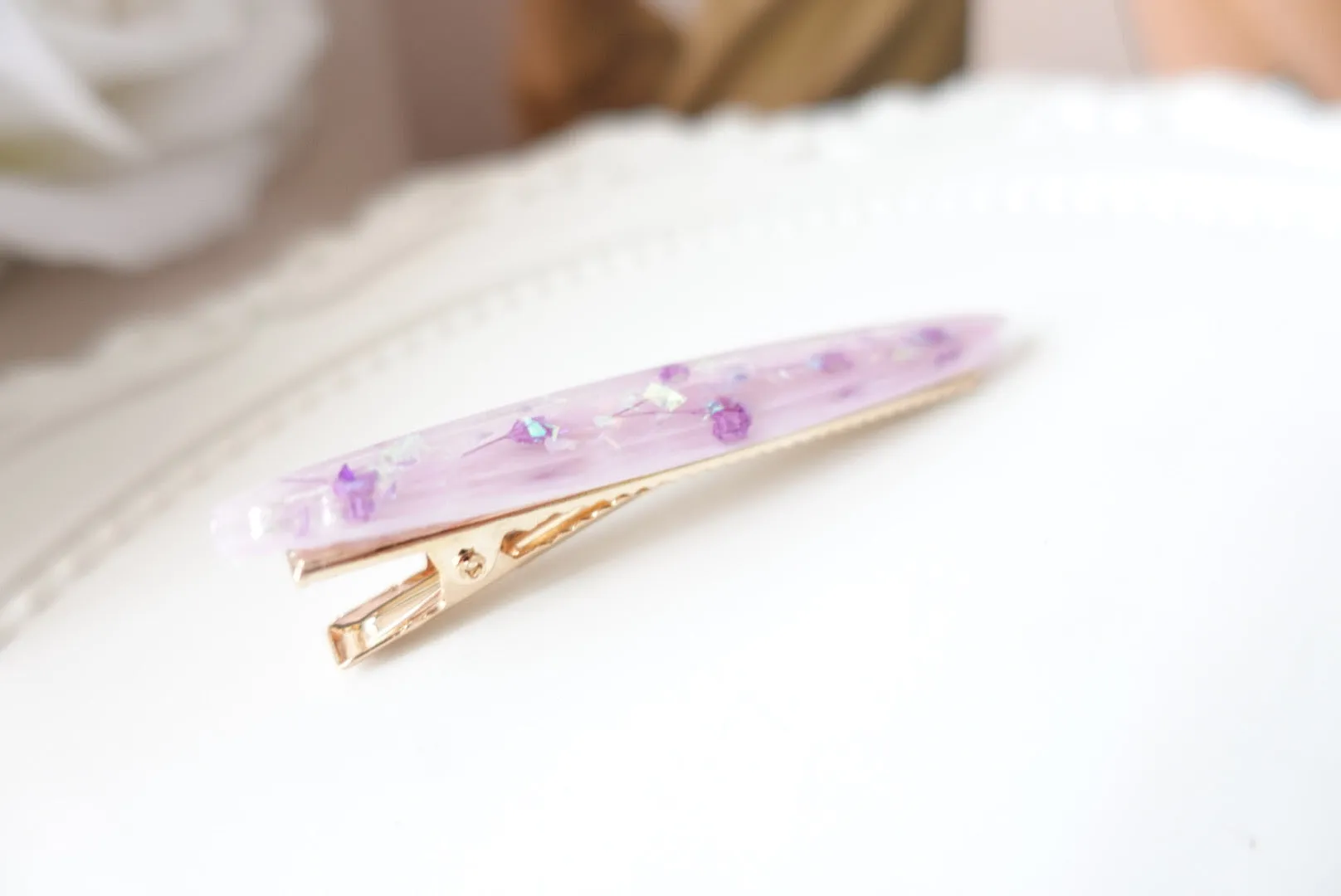 Purple Dried Flower Hair Clip