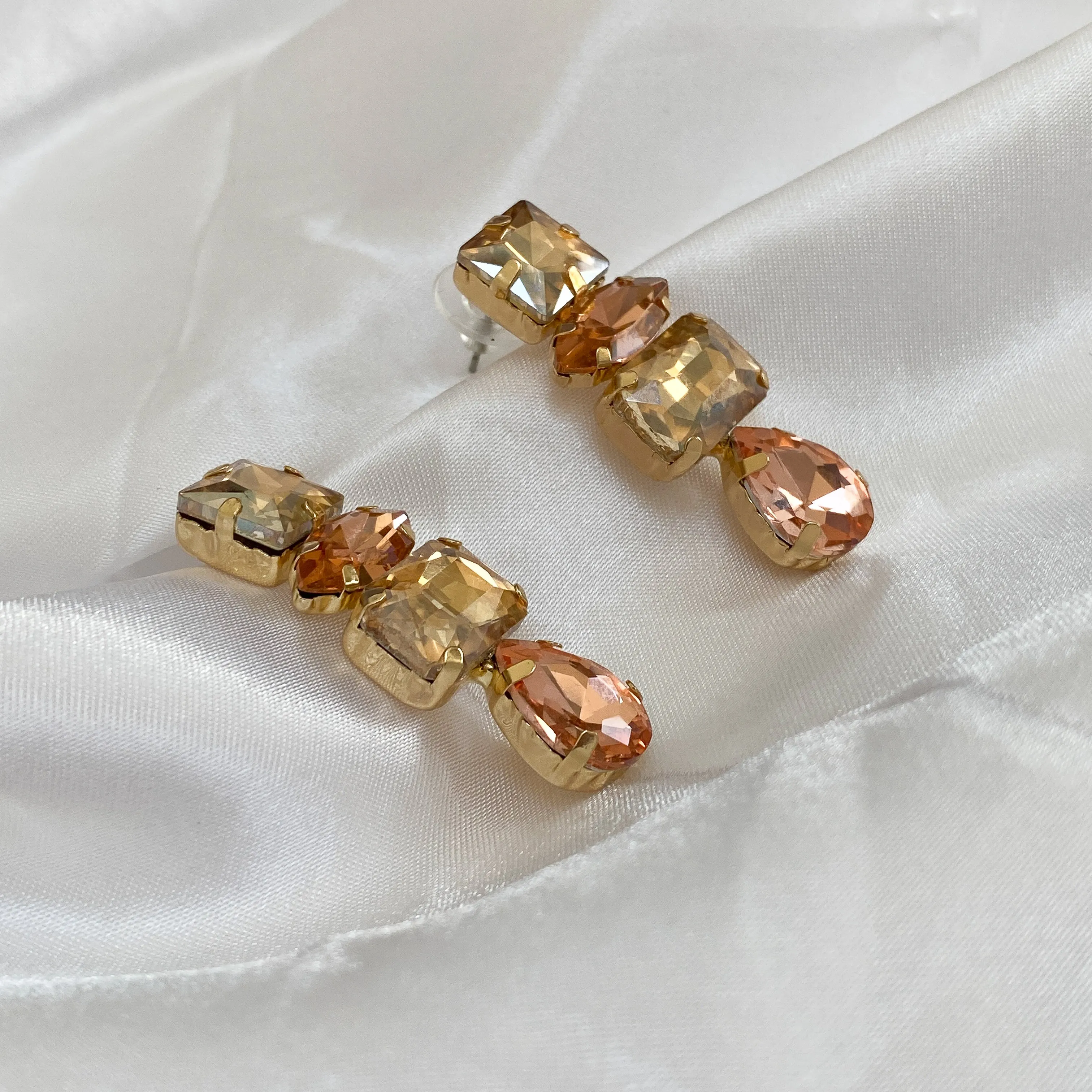 RAYA Peach & Gold Rhinestone Embellished Earrings