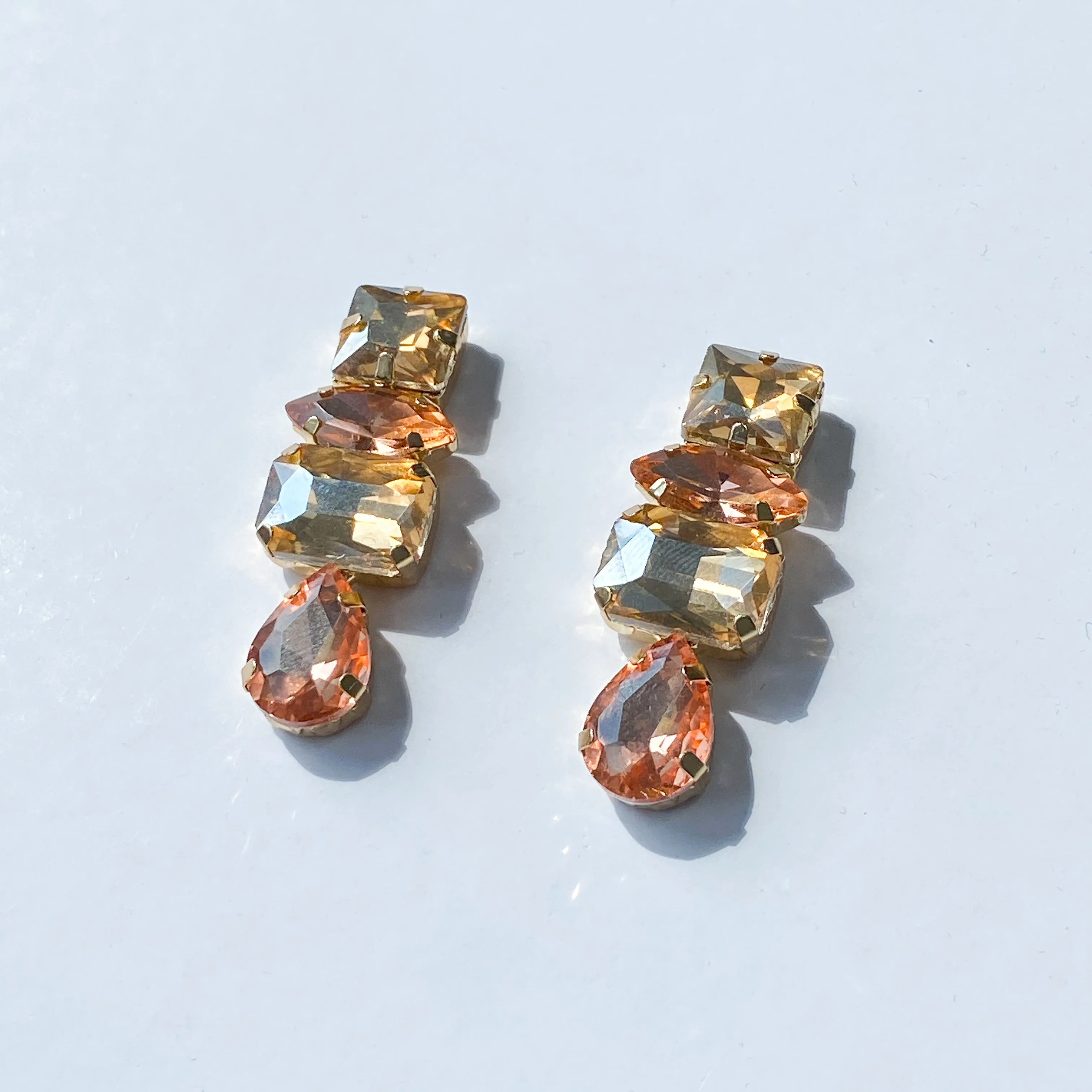 RAYA Peach & Gold Rhinestone Embellished Earrings