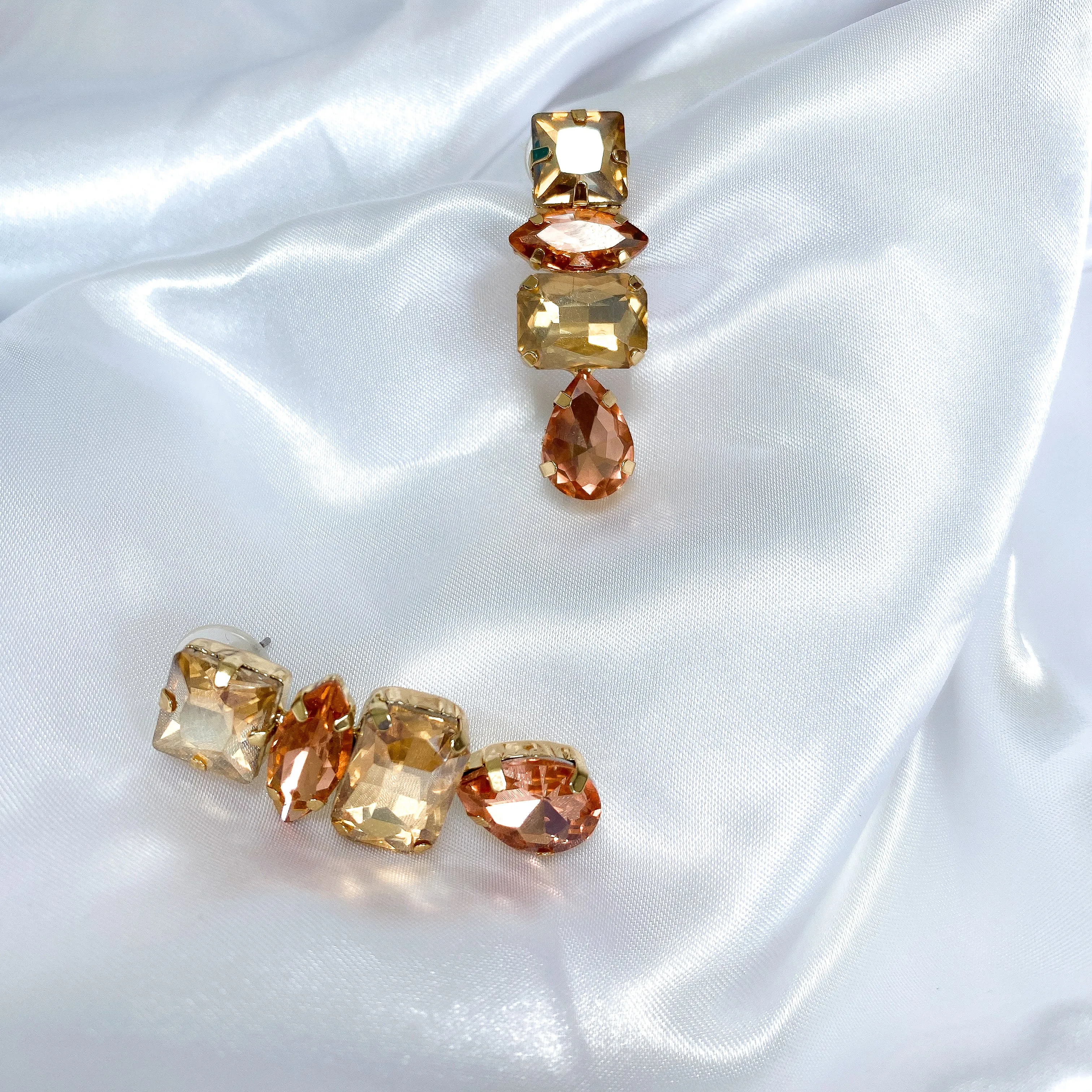 RAYA Peach & Gold Rhinestone Embellished Earrings