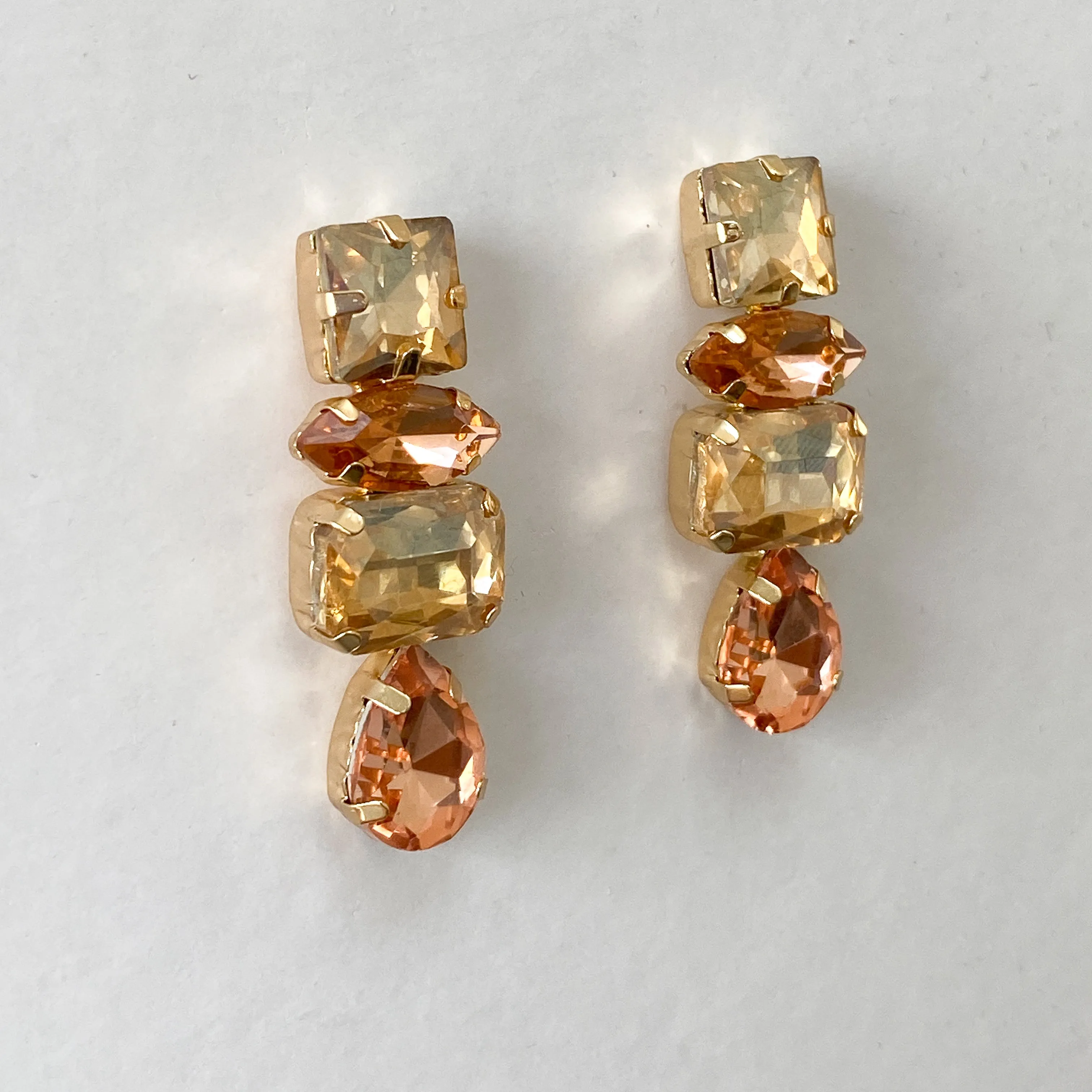 RAYA Peach & Gold Rhinestone Embellished Earrings