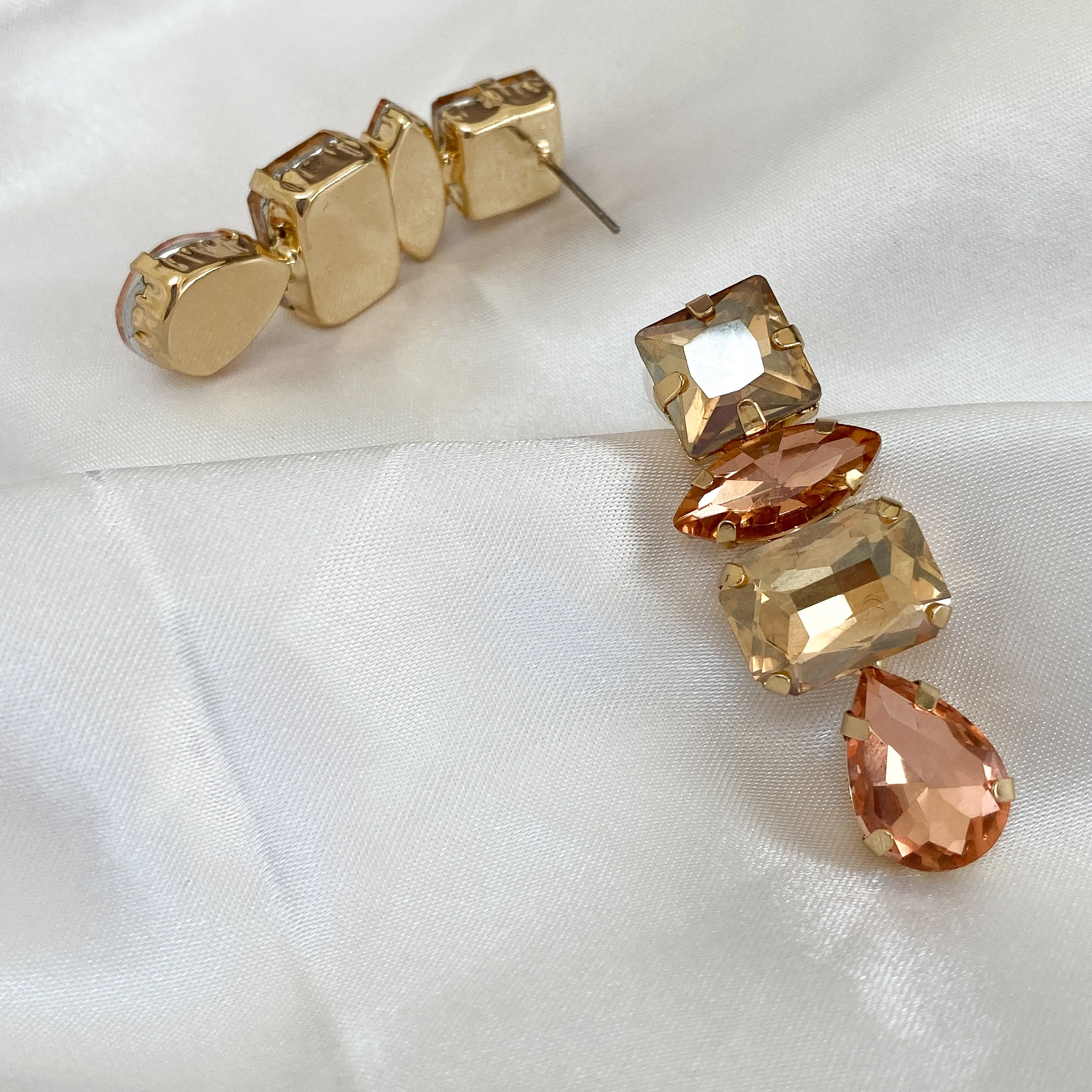 RAYA Peach & Gold Rhinestone Embellished Earrings