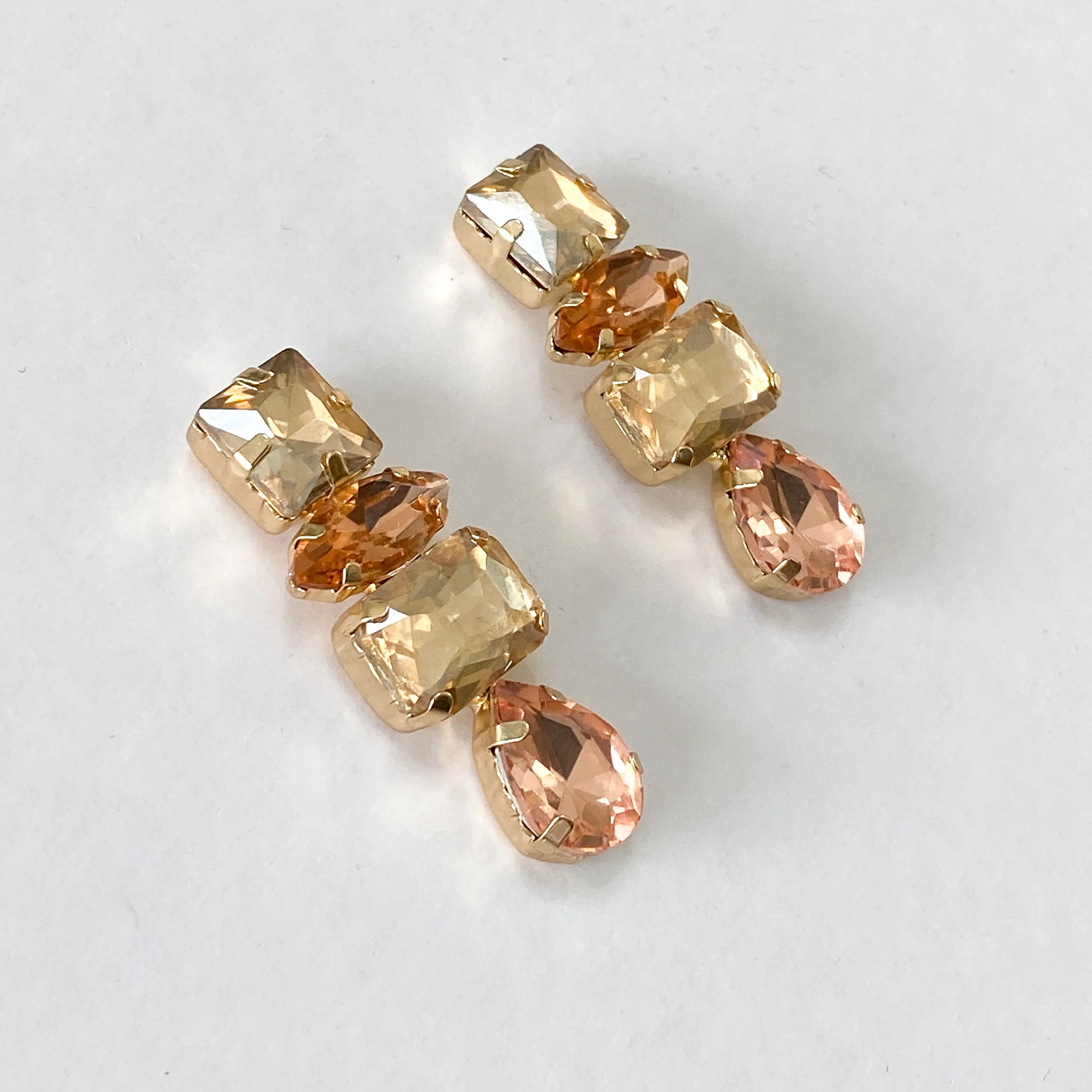 RAYA Peach & Gold Rhinestone Embellished Earrings