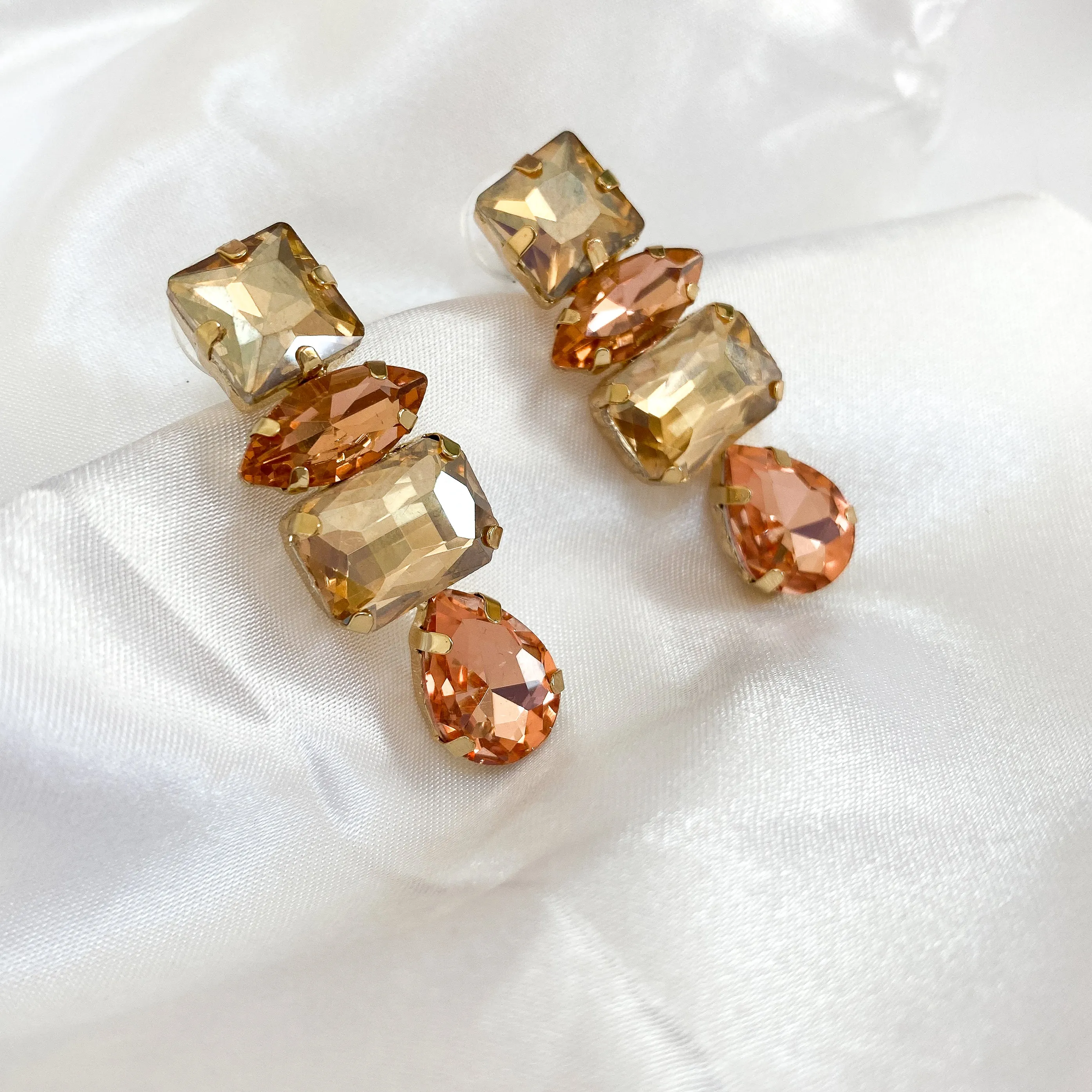 RAYA Peach & Gold Rhinestone Embellished Earrings