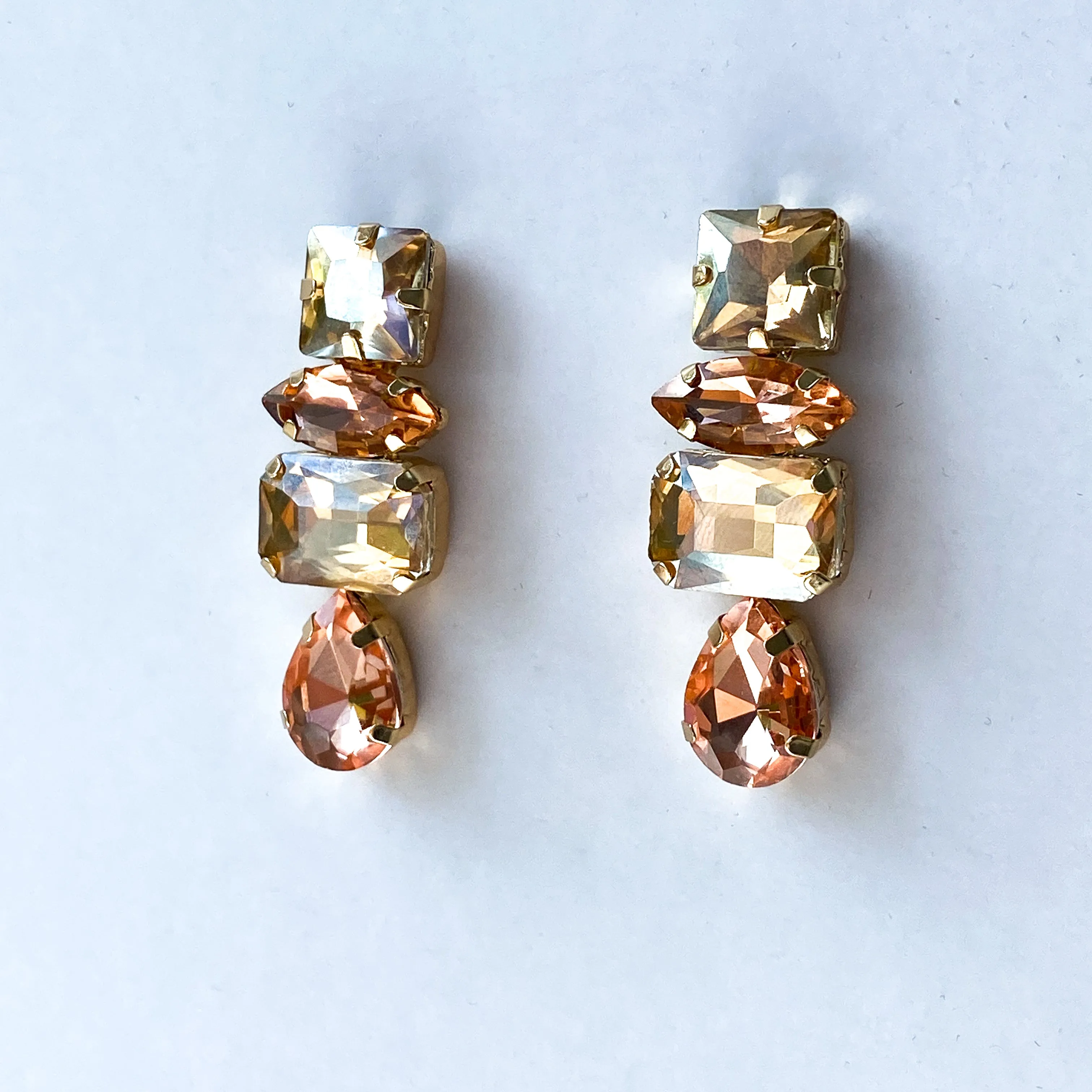 RAYA Peach & Gold Rhinestone Embellished Earrings