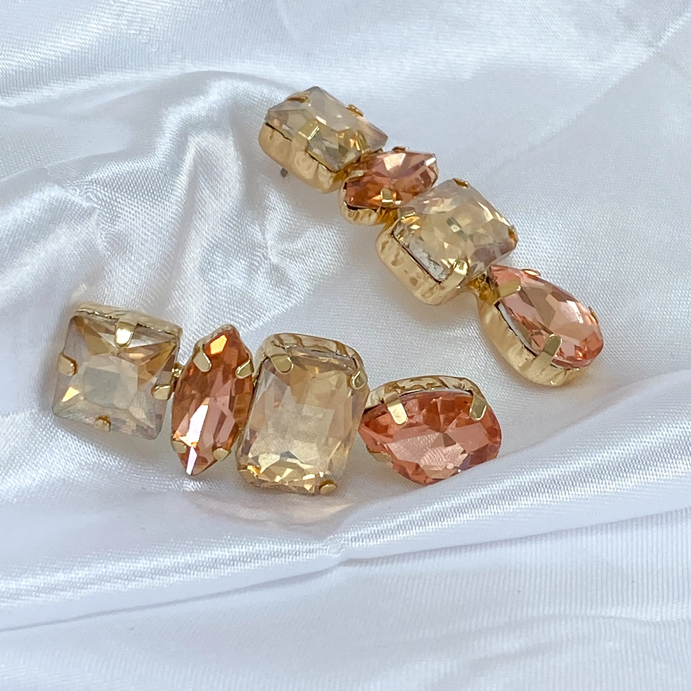 RAYA Peach & Gold Rhinestone Embellished Earrings