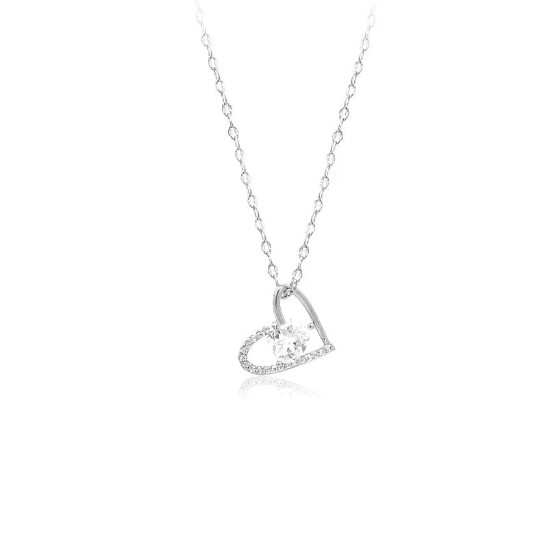 Rhodium Heart Cubic Zirconia Necklace