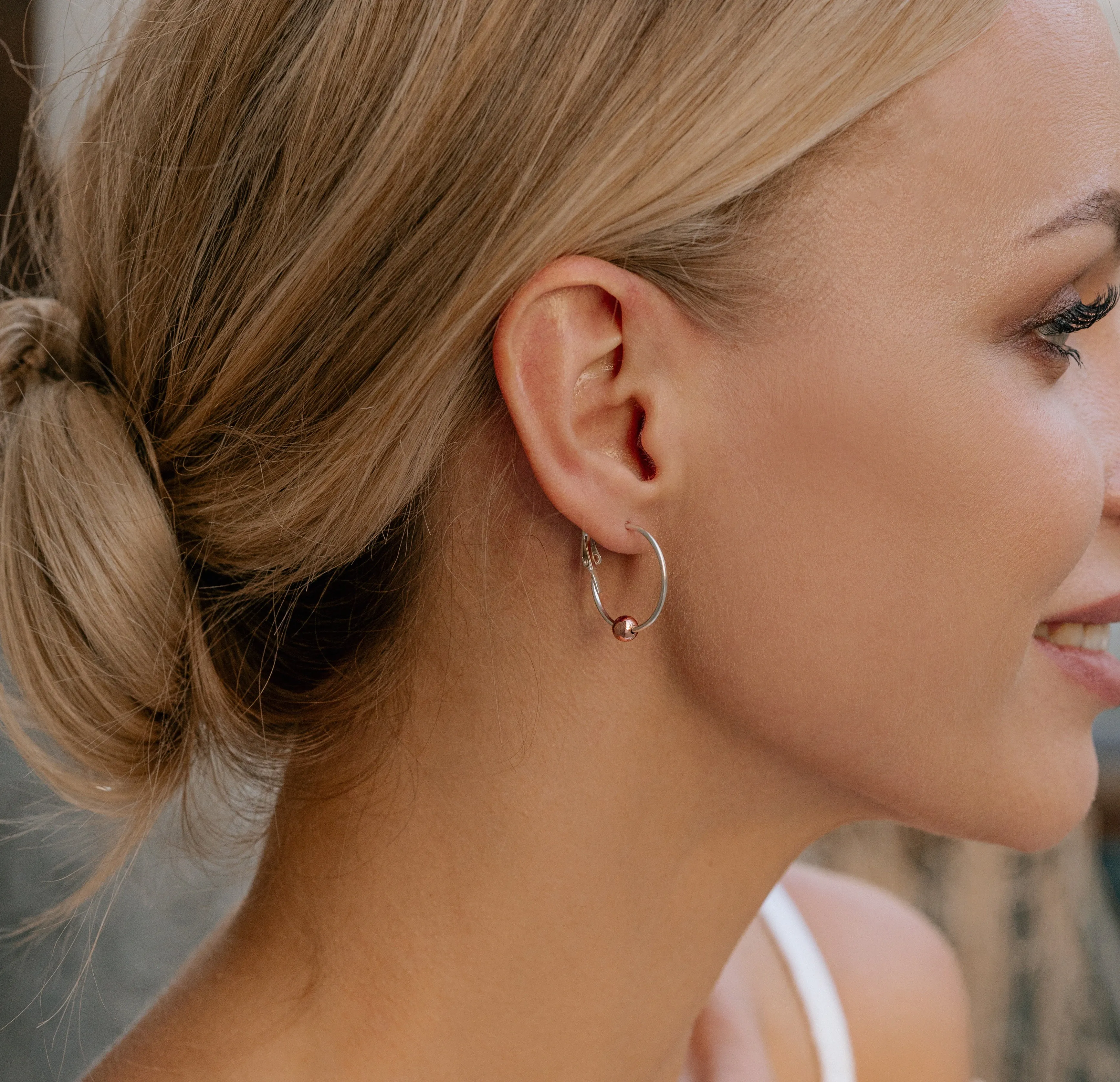 Rose Gold Bead Hoop Earrings