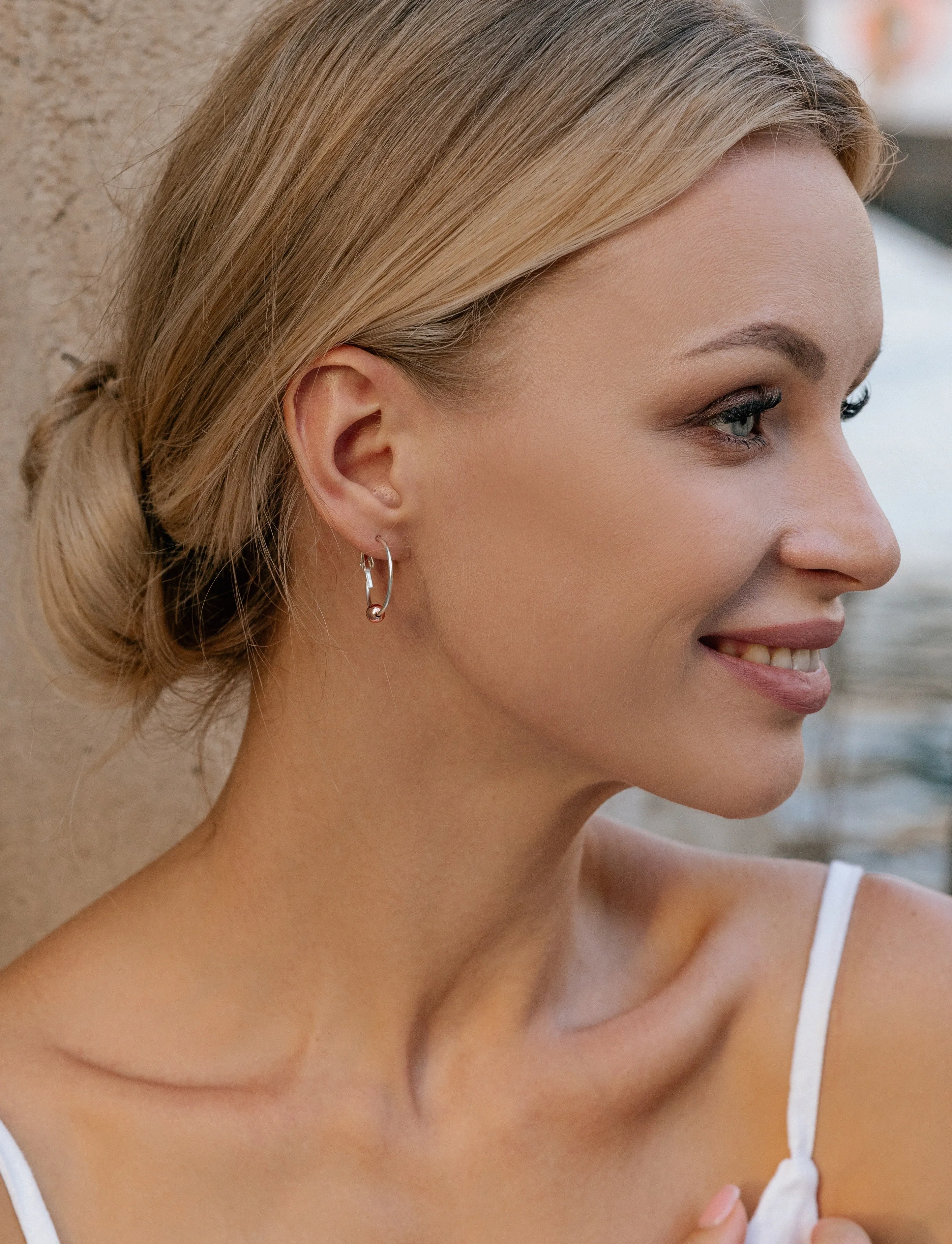 Rose Gold Bead Hoop Earrings