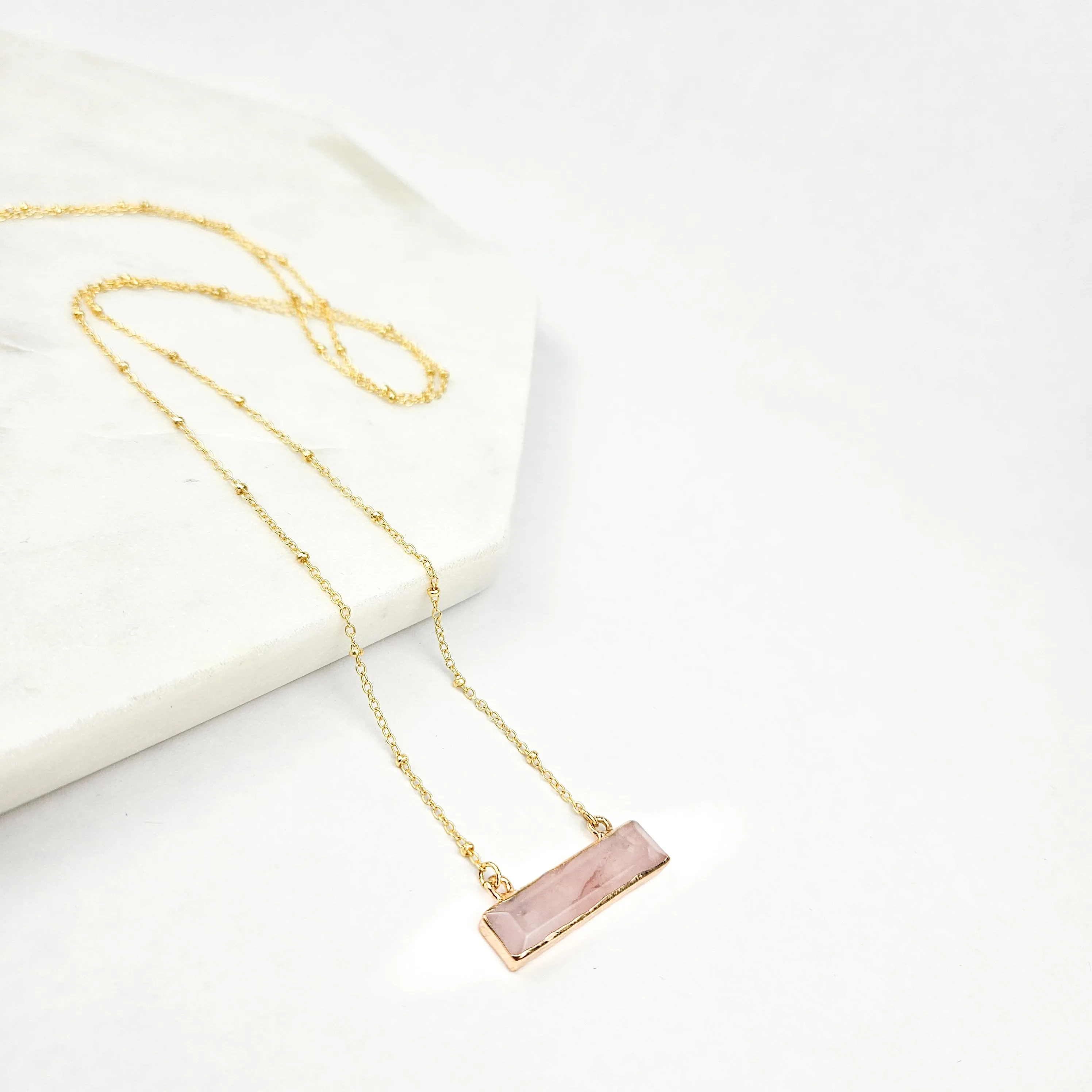 Rose Quartz Bar Necklace