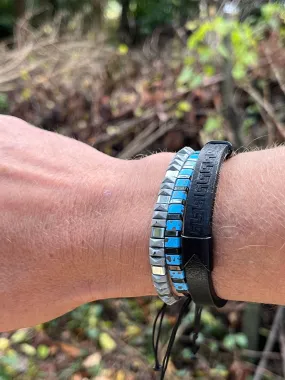 Set of 3 Bracelets with Gemstone Hematite Beaded Bracelet and Genuine Leather BraceletMen’s Natural Stone Beaded Bracelets