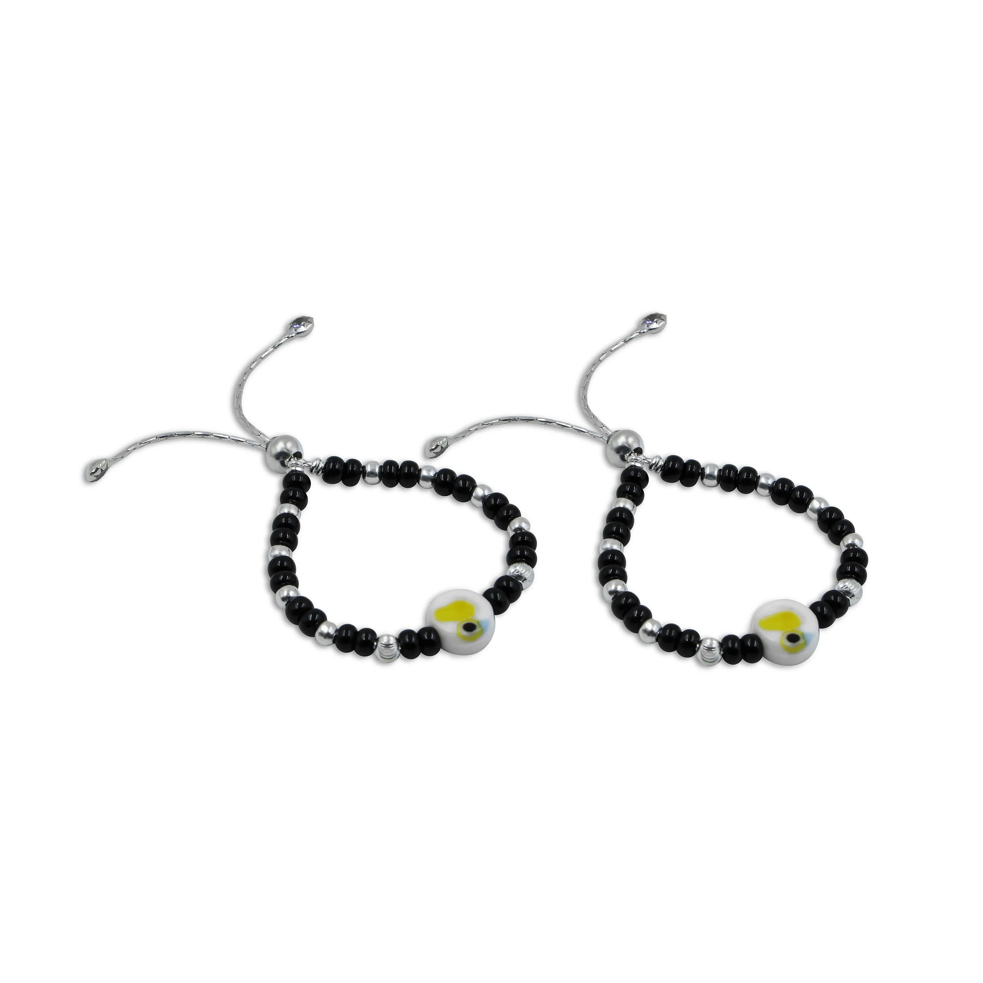 Silver Center Duck with Black and Silver Beads Anklet