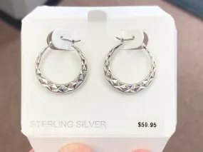 Silver Diamond Cut Hoop Earrings