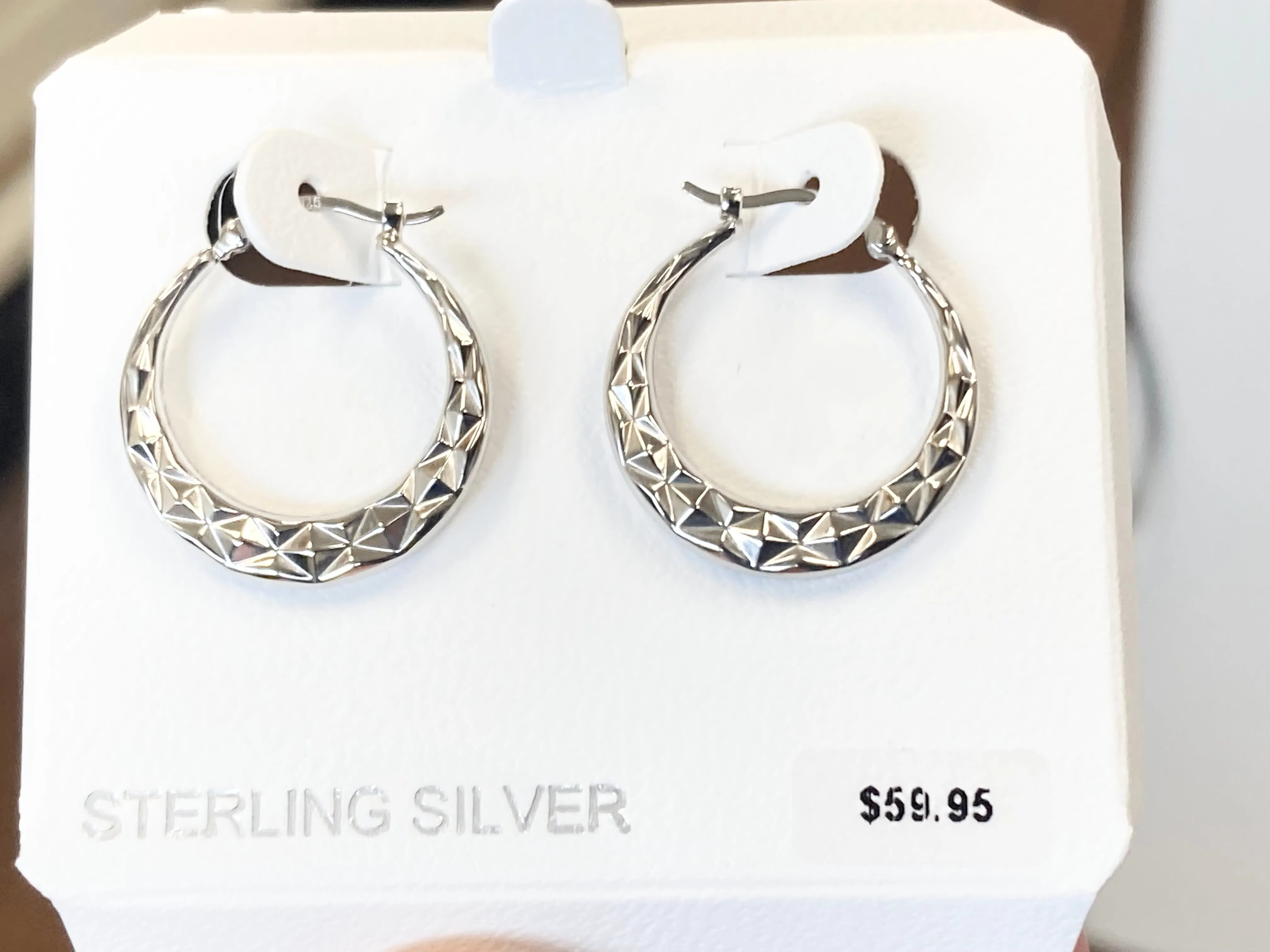 Silver Diamond Cut Hoop Earrings