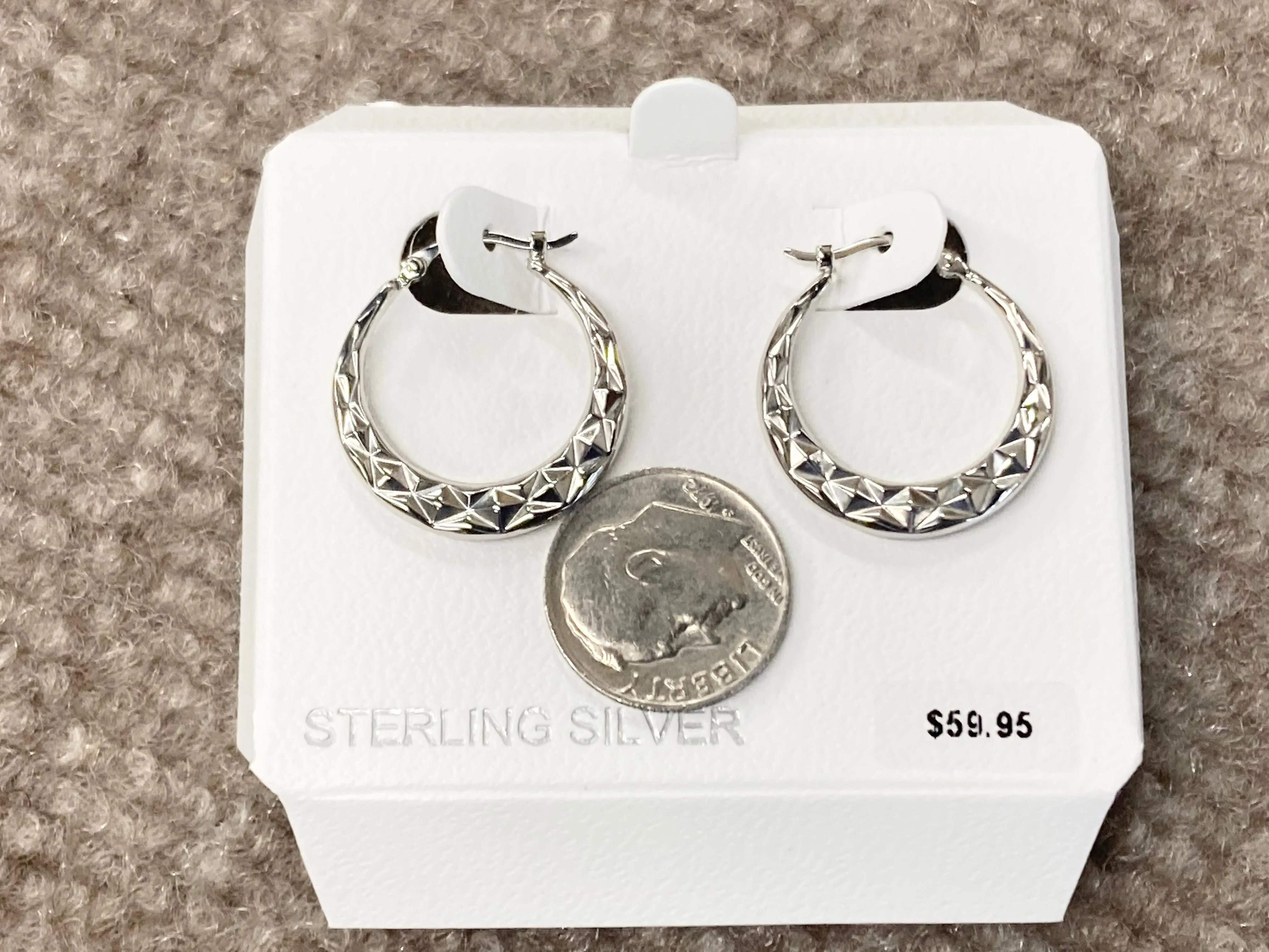 Silver Diamond Cut Hoop Earrings