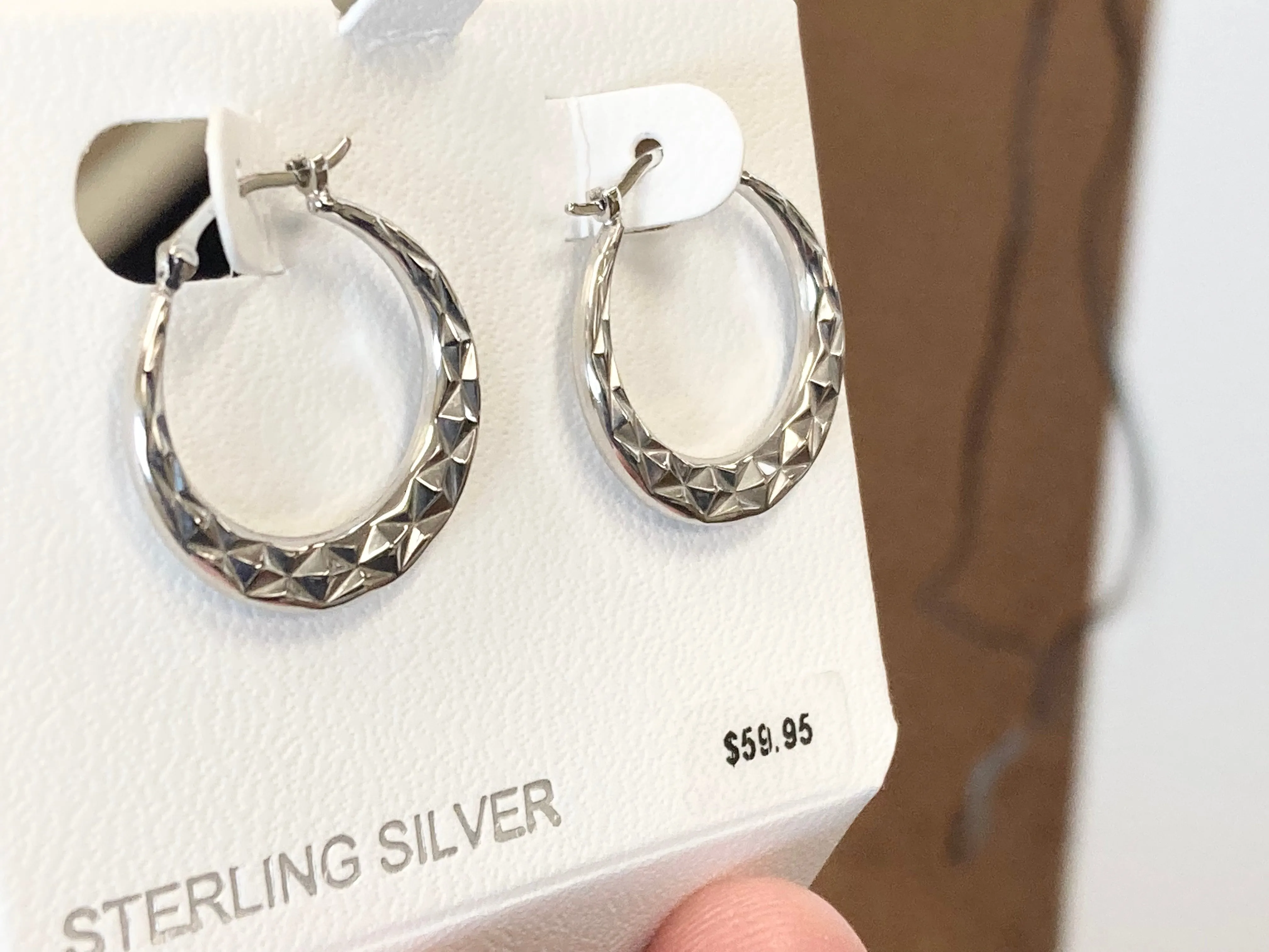 Silver Diamond Cut Hoop Earrings