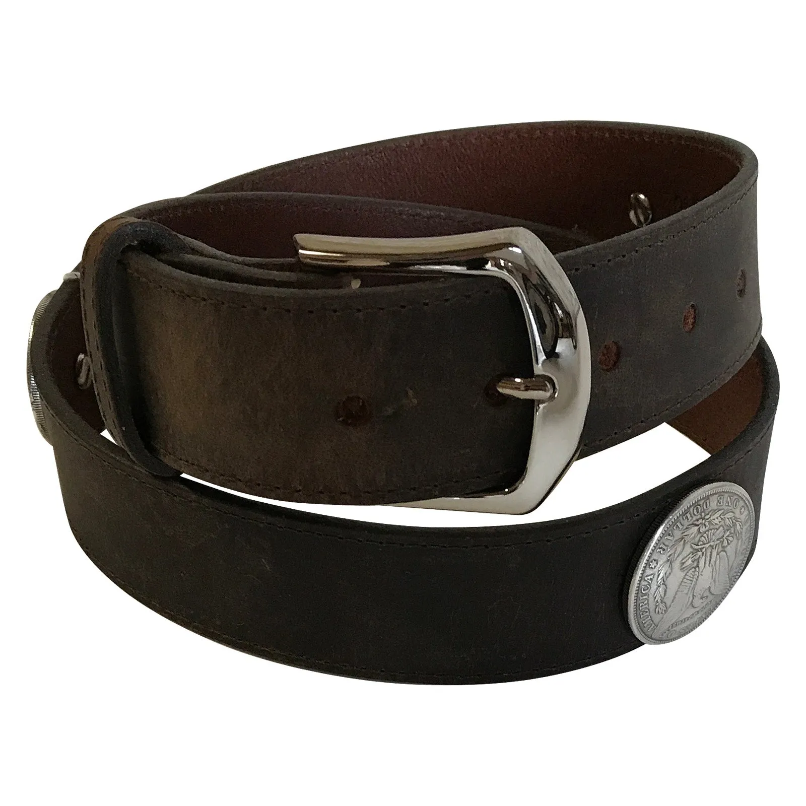 Silver Dollar Distressed Genuine Leather Western Belt