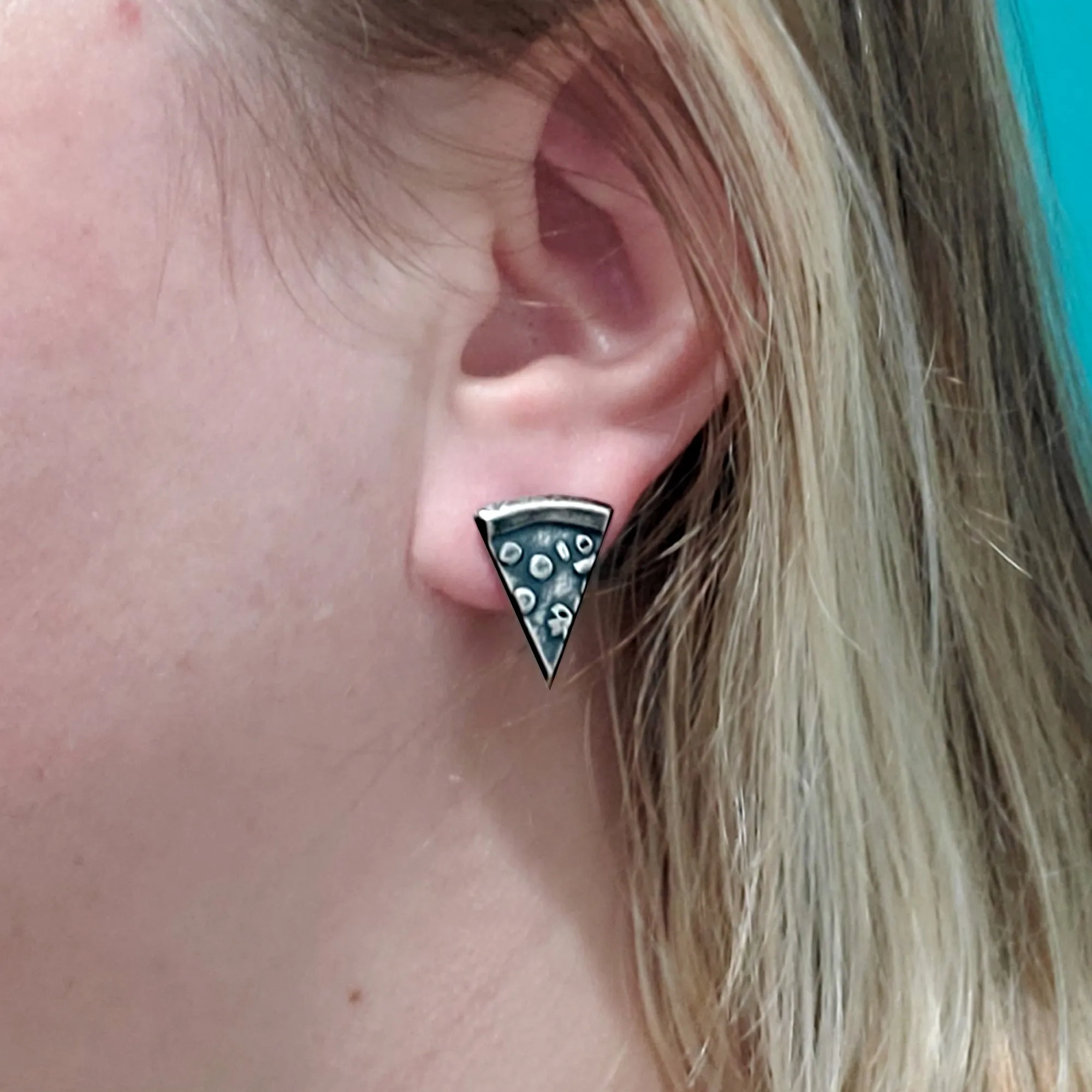 Silver Pizza Slice Coin Stud Earrings