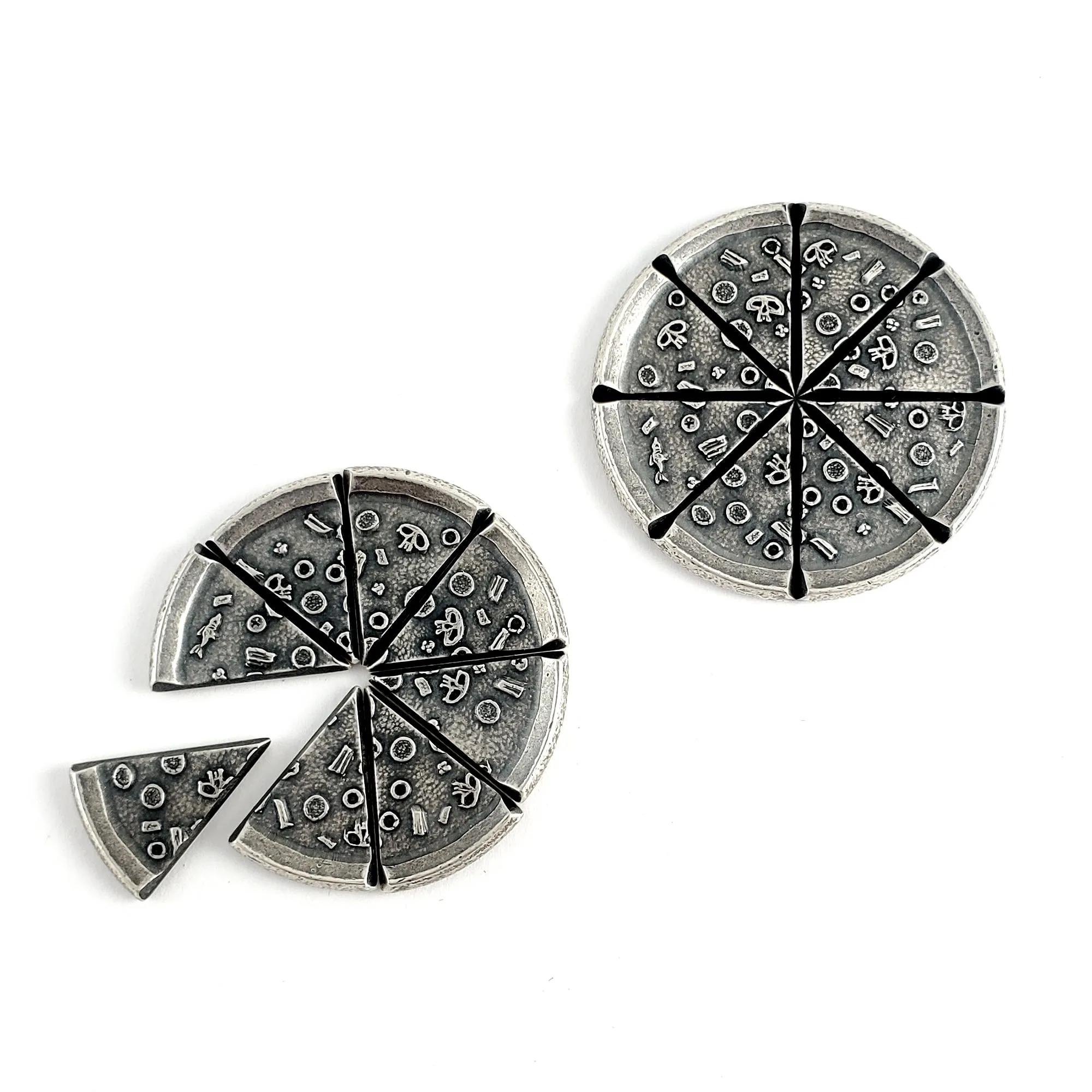 Silver Pizza Slice Coin Stud Earrings