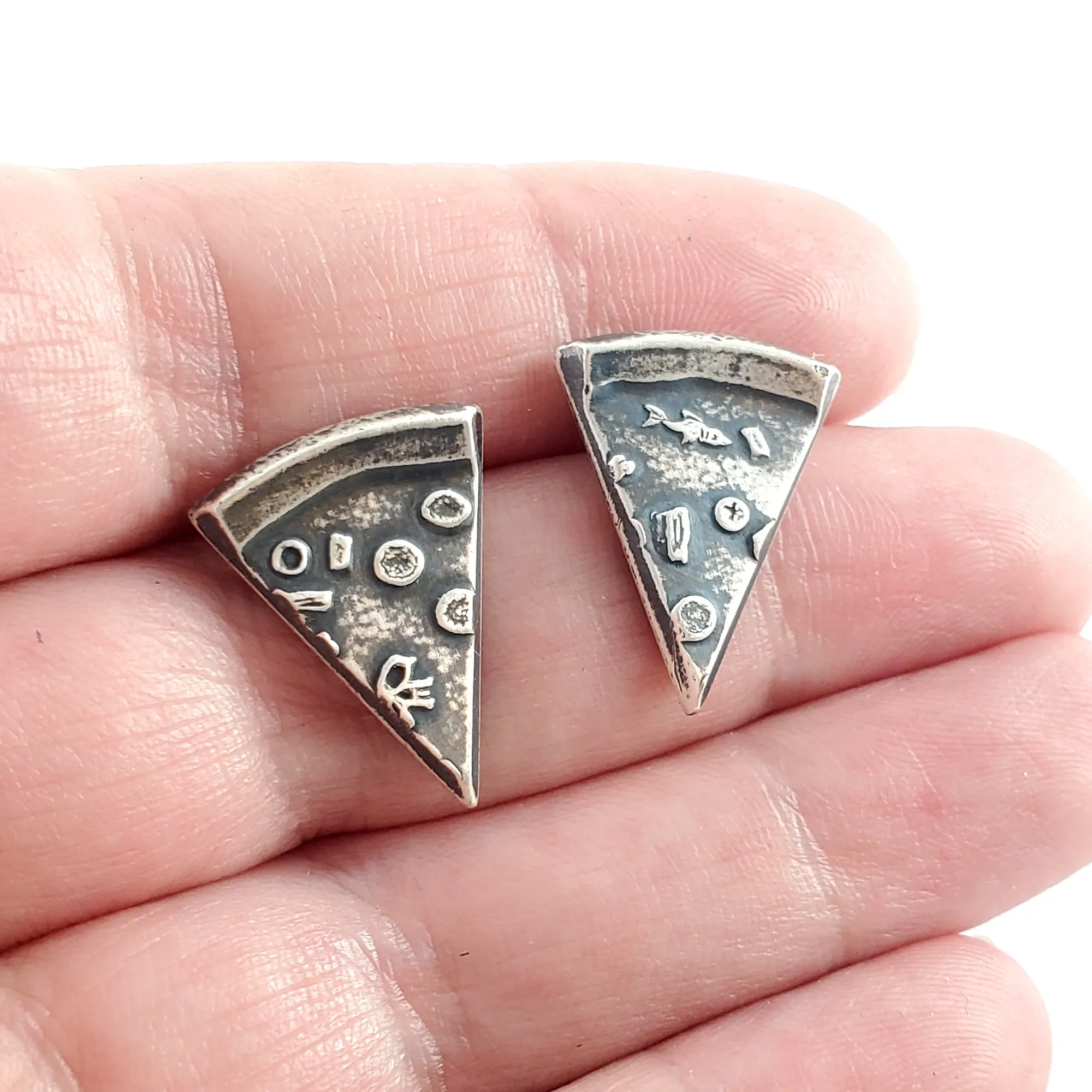 Silver Pizza Slice Coin Stud Earrings