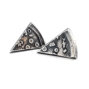 Silver Pizza Slice Coin Stud Earrings