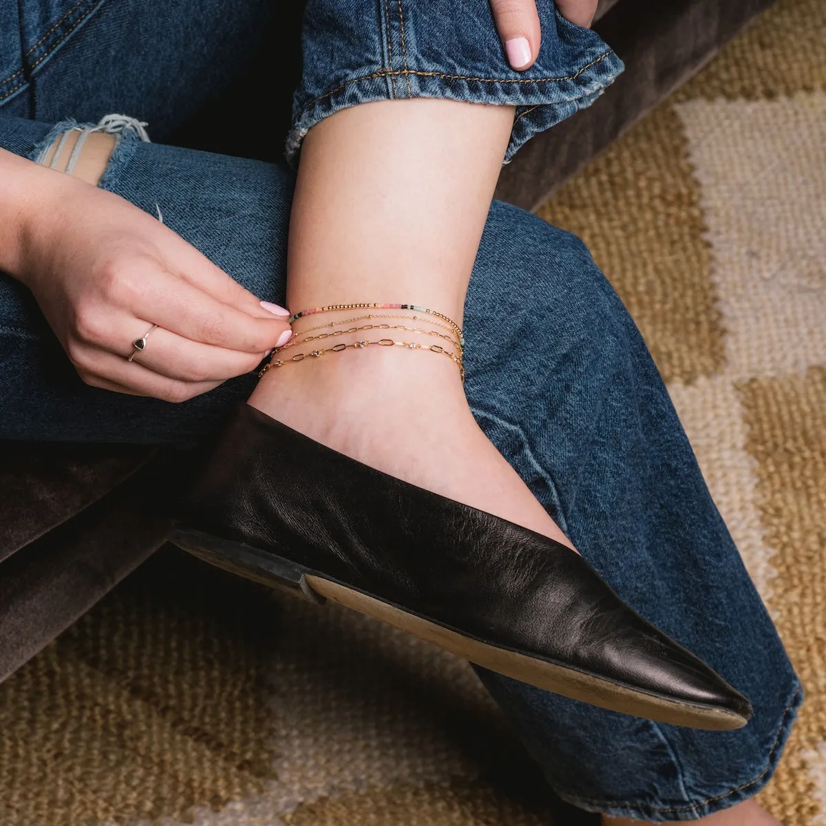 Solid Gold Paperclip Anklet