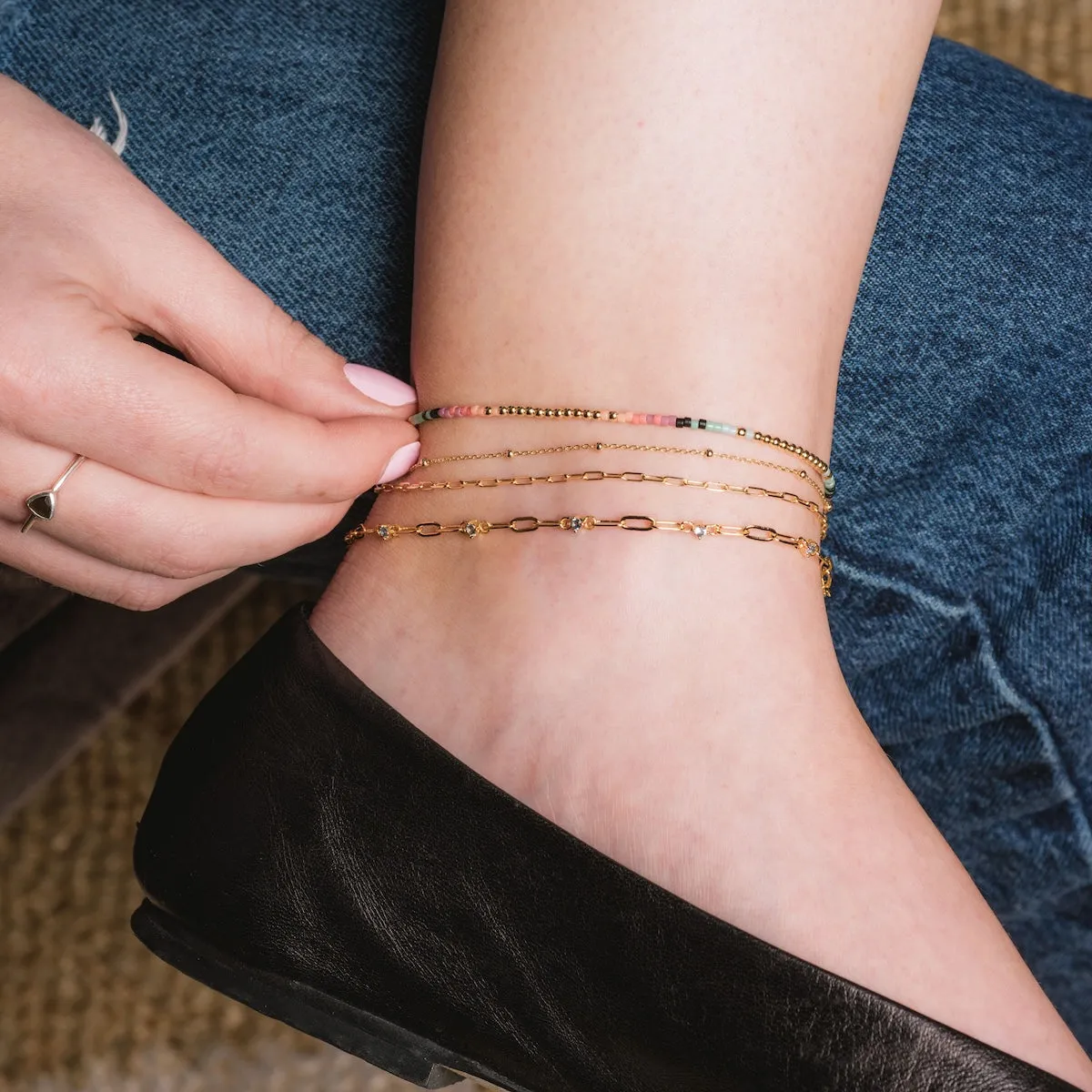 Solid Gold Paperclip Anklet