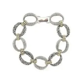 SS/18K OVAL LINK BALINESE DESIGN BRACELET