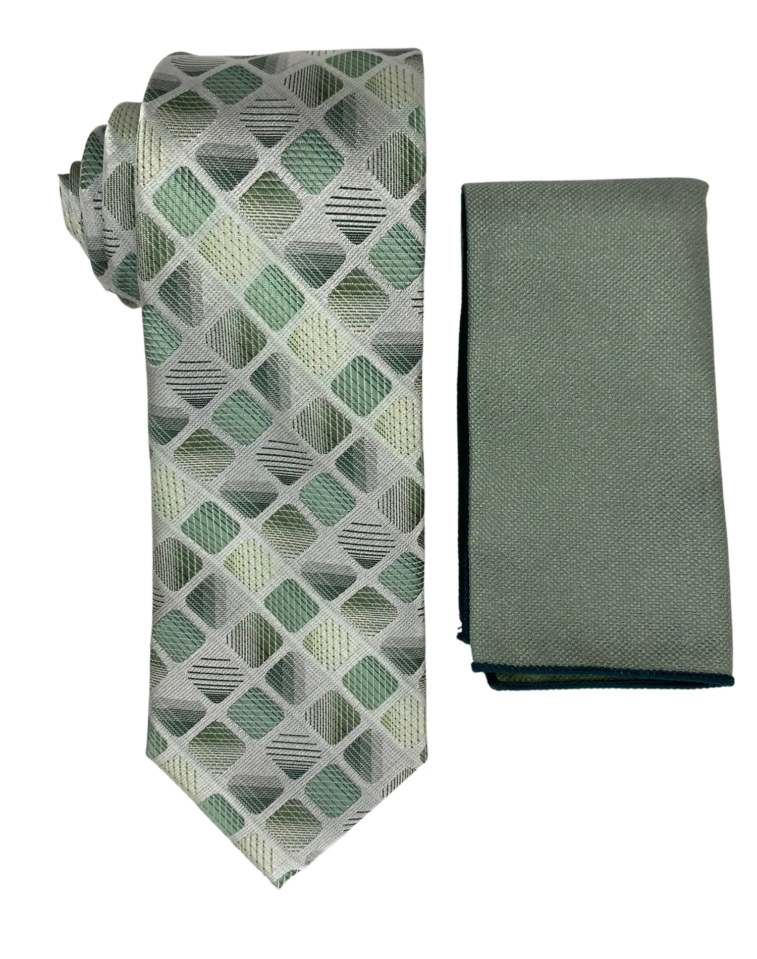 Stacy Adams Checkered Tie and Handkerchief - Green