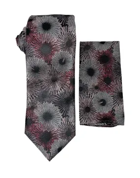 Stacy Adams Floral Burst Tie and Handkerchief - Black & Pink