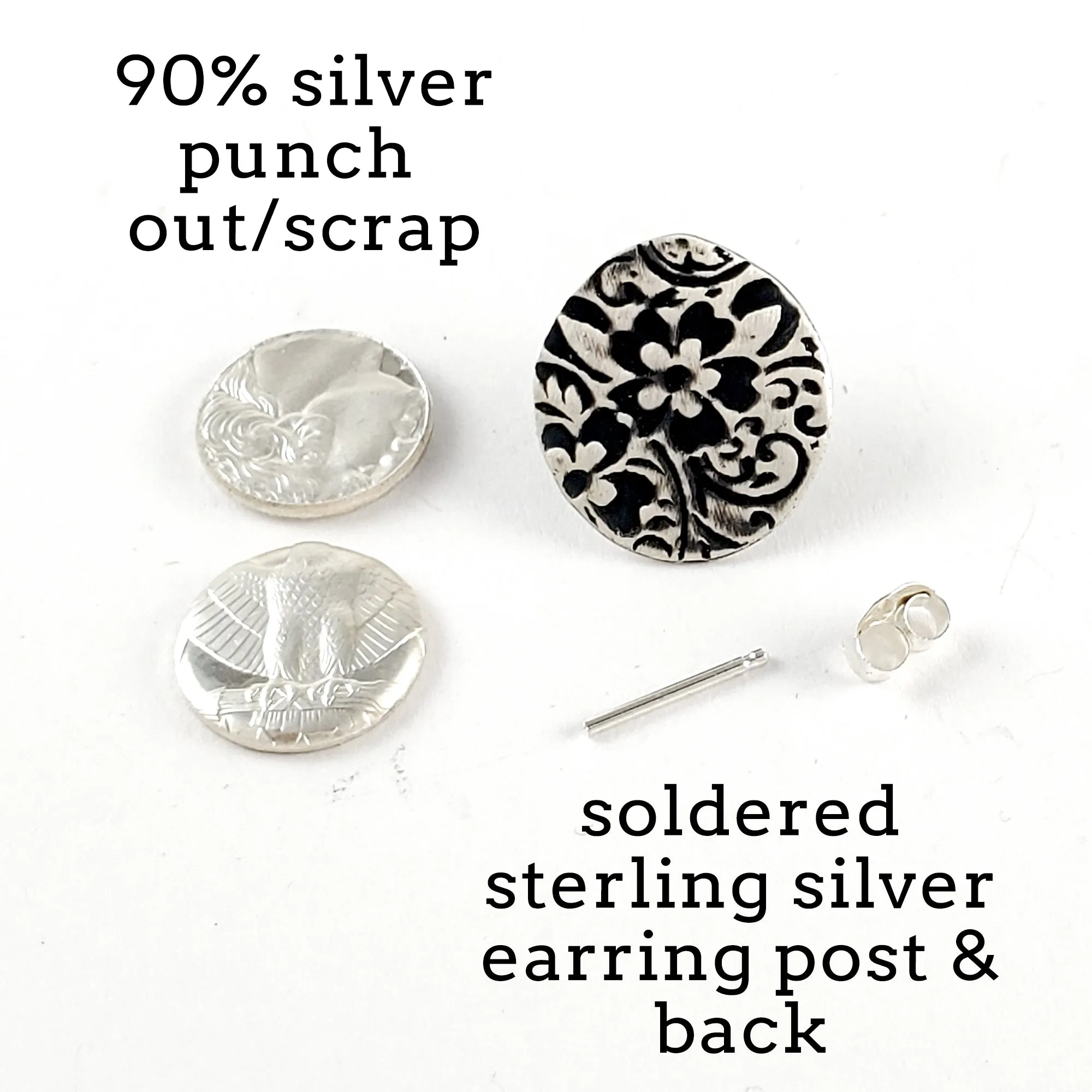 Sterling & Coin Silver Eco Chic Floral Stud Earrings