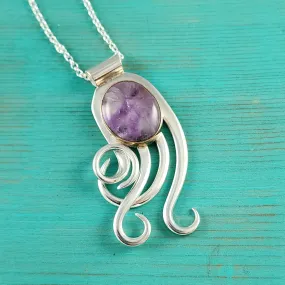 Sterling Silver Amethyst Twisted Fork Pendant