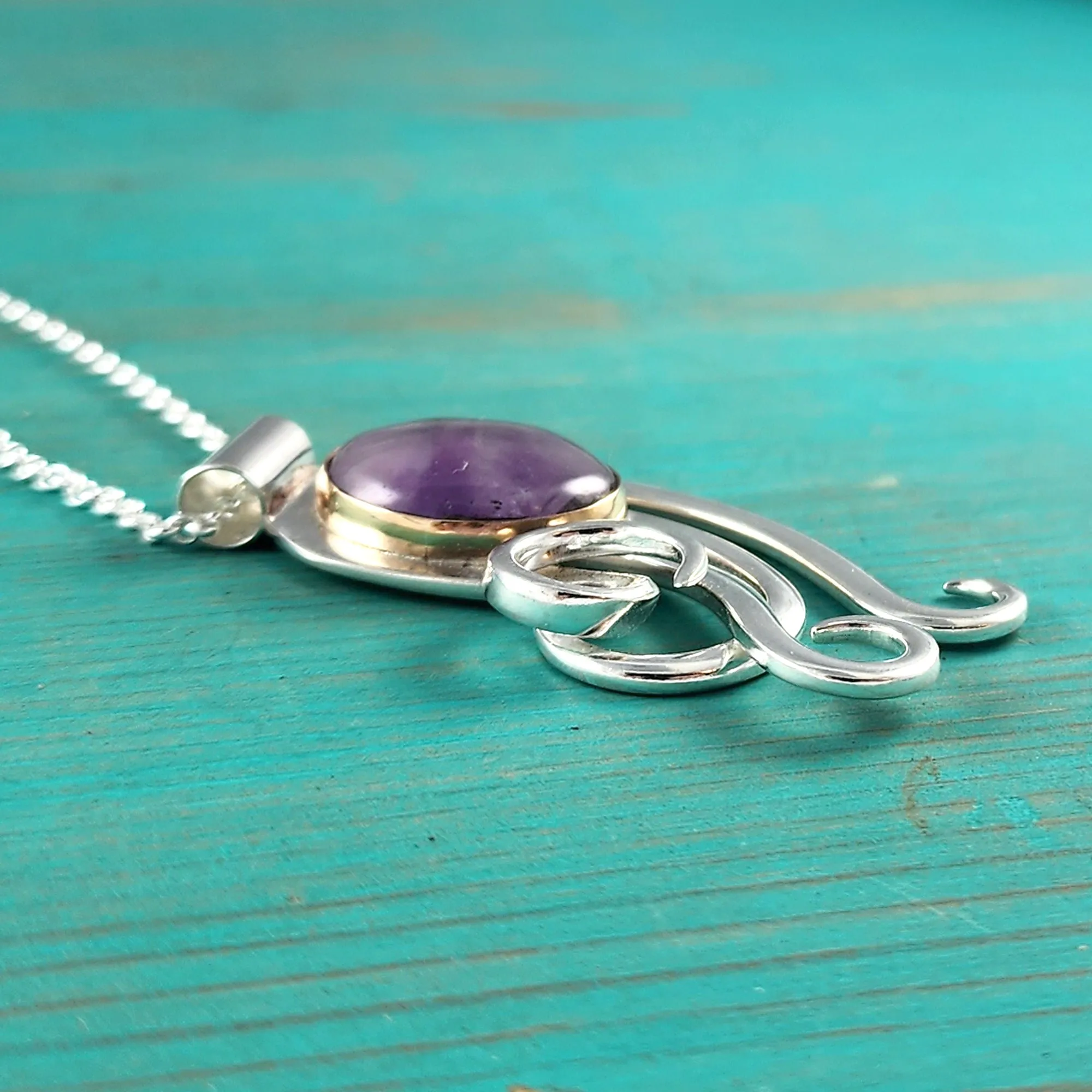 Sterling Silver Amethyst Twisted Fork Pendant