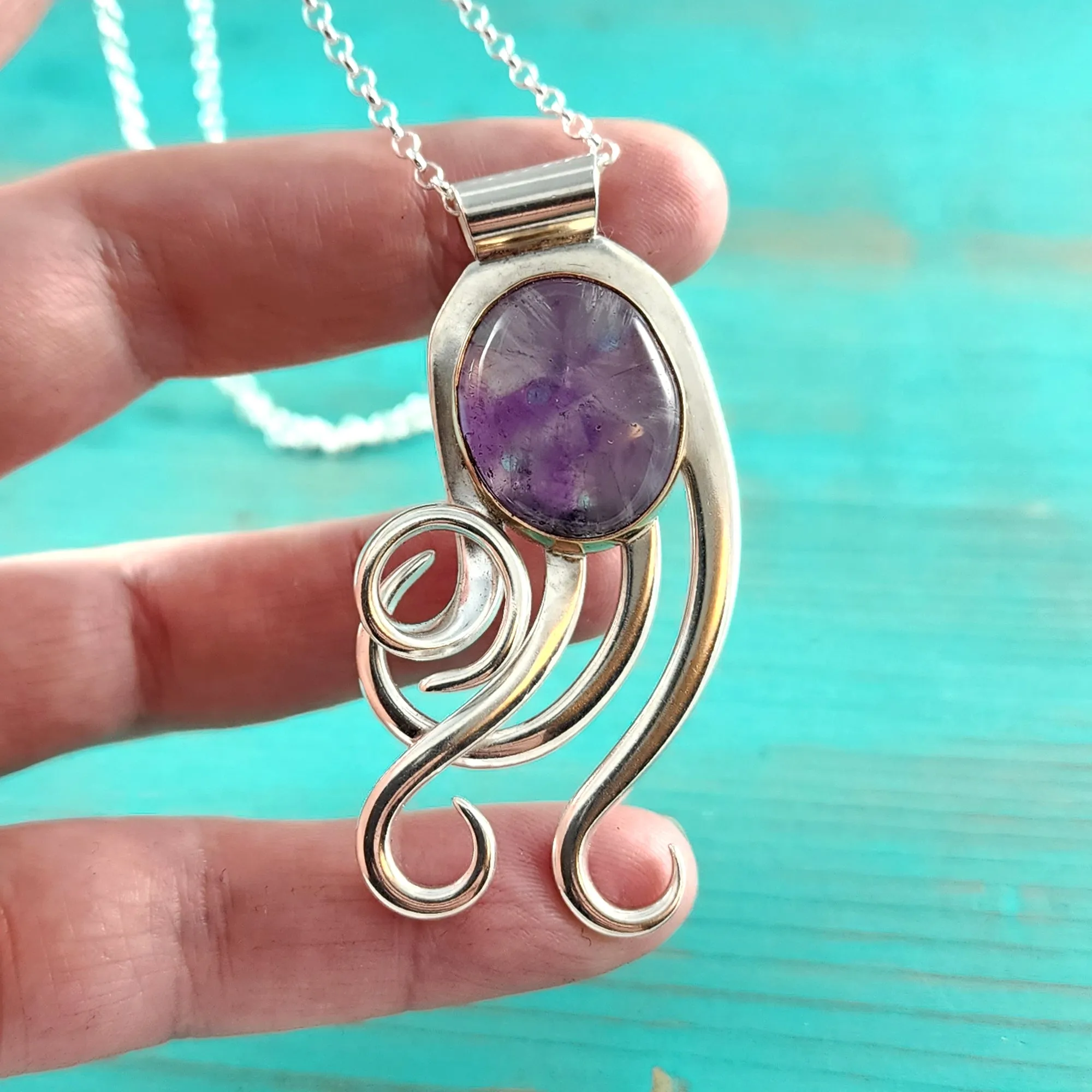 Sterling Silver Amethyst Twisted Fork Pendant