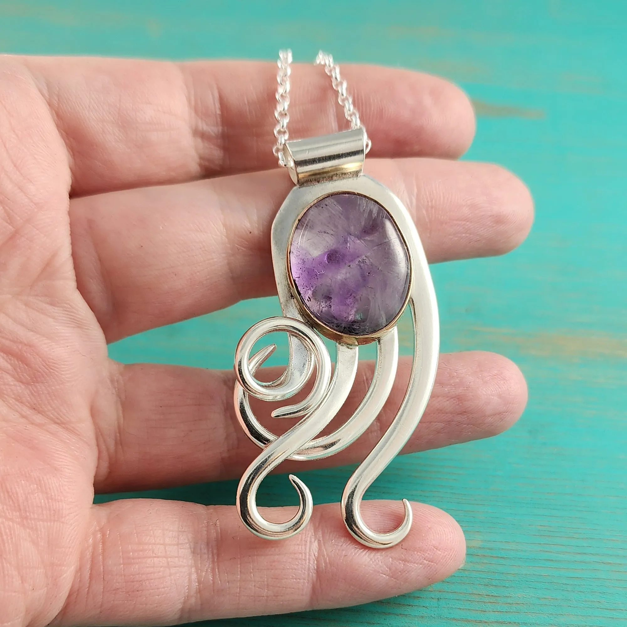 Sterling Silver Amethyst Twisted Fork Pendant